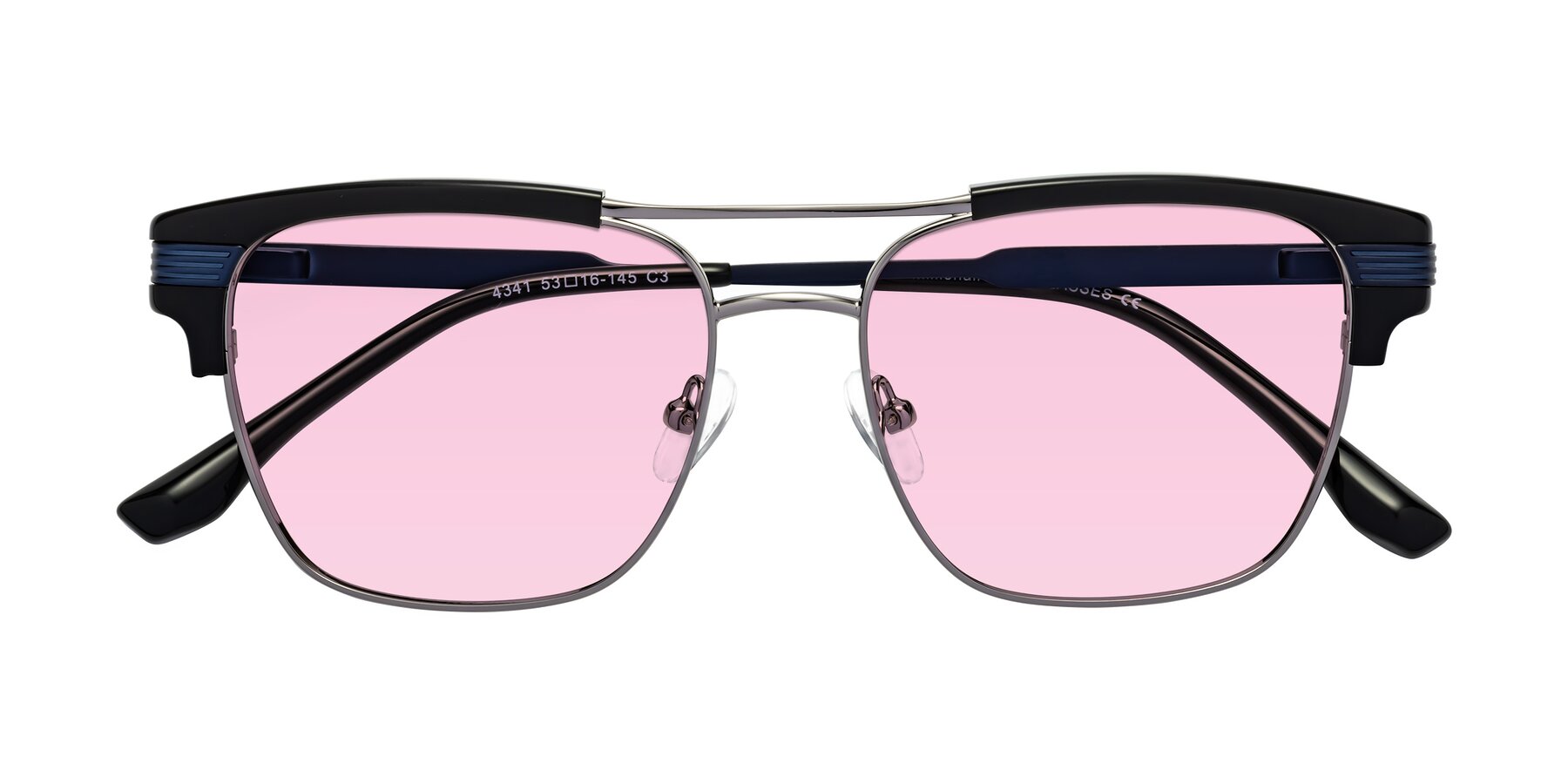 Folded Front of Millionaire in Black-Gunmetal with Light Pink Tinted Lenses