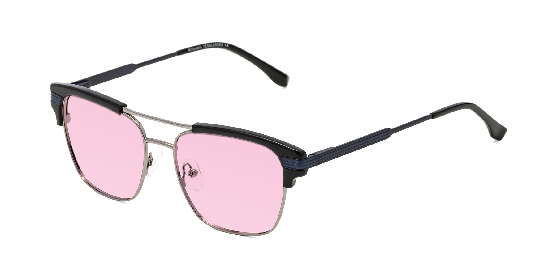 Angle of Millionaire in Black-Gunmetal with Light Pink Tinted Lenses