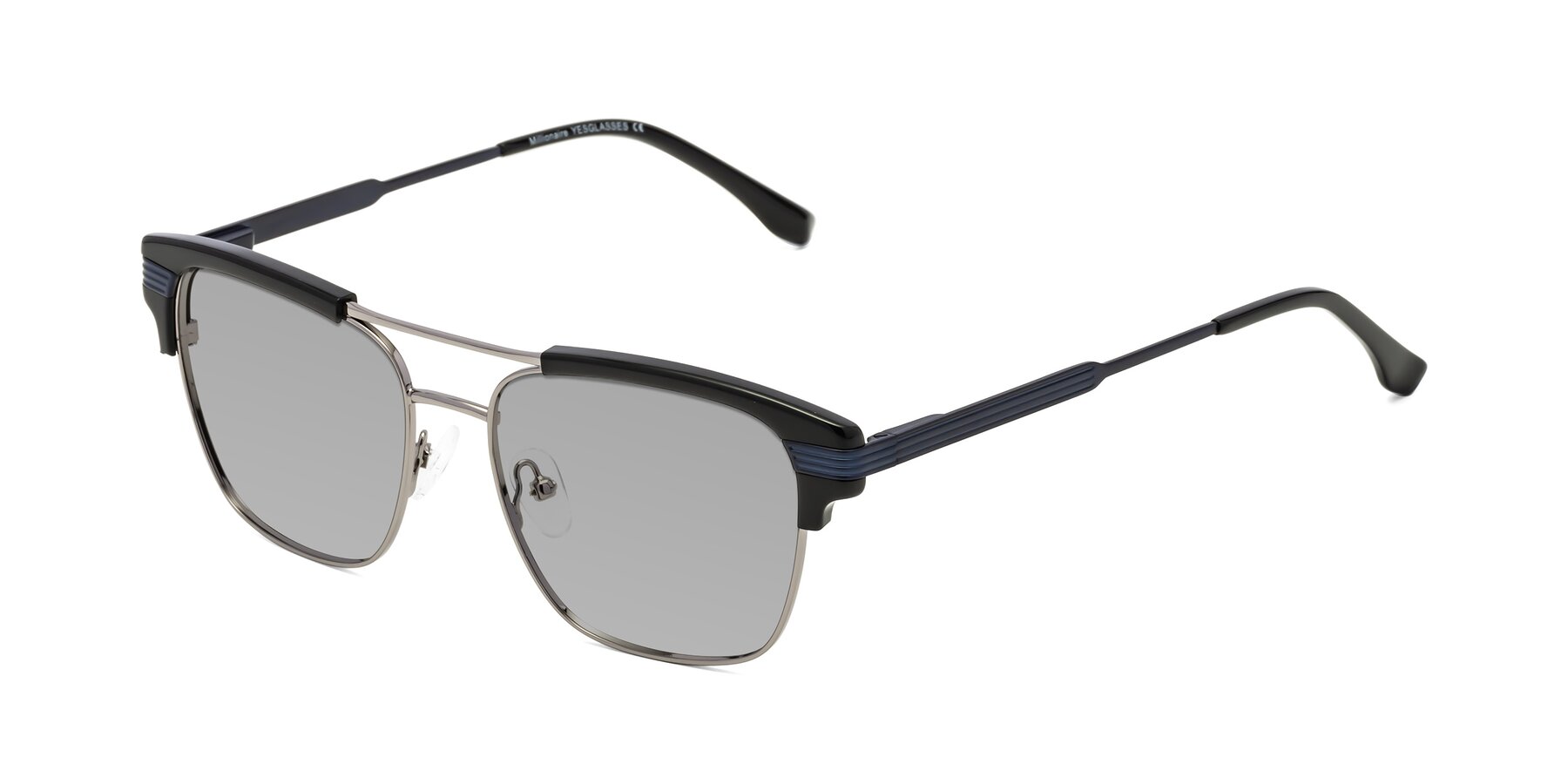 Angle of Millionaire in Black-Gunmetal with Light Gray Tinted Lenses