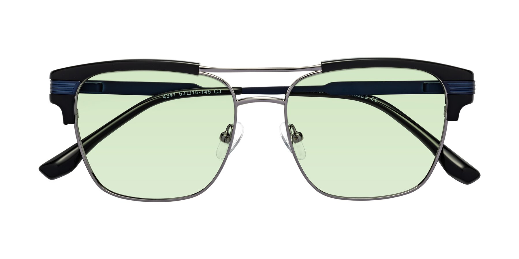 Folded Front of Millionaire in Black-Gunmetal with Light Green Tinted Lenses