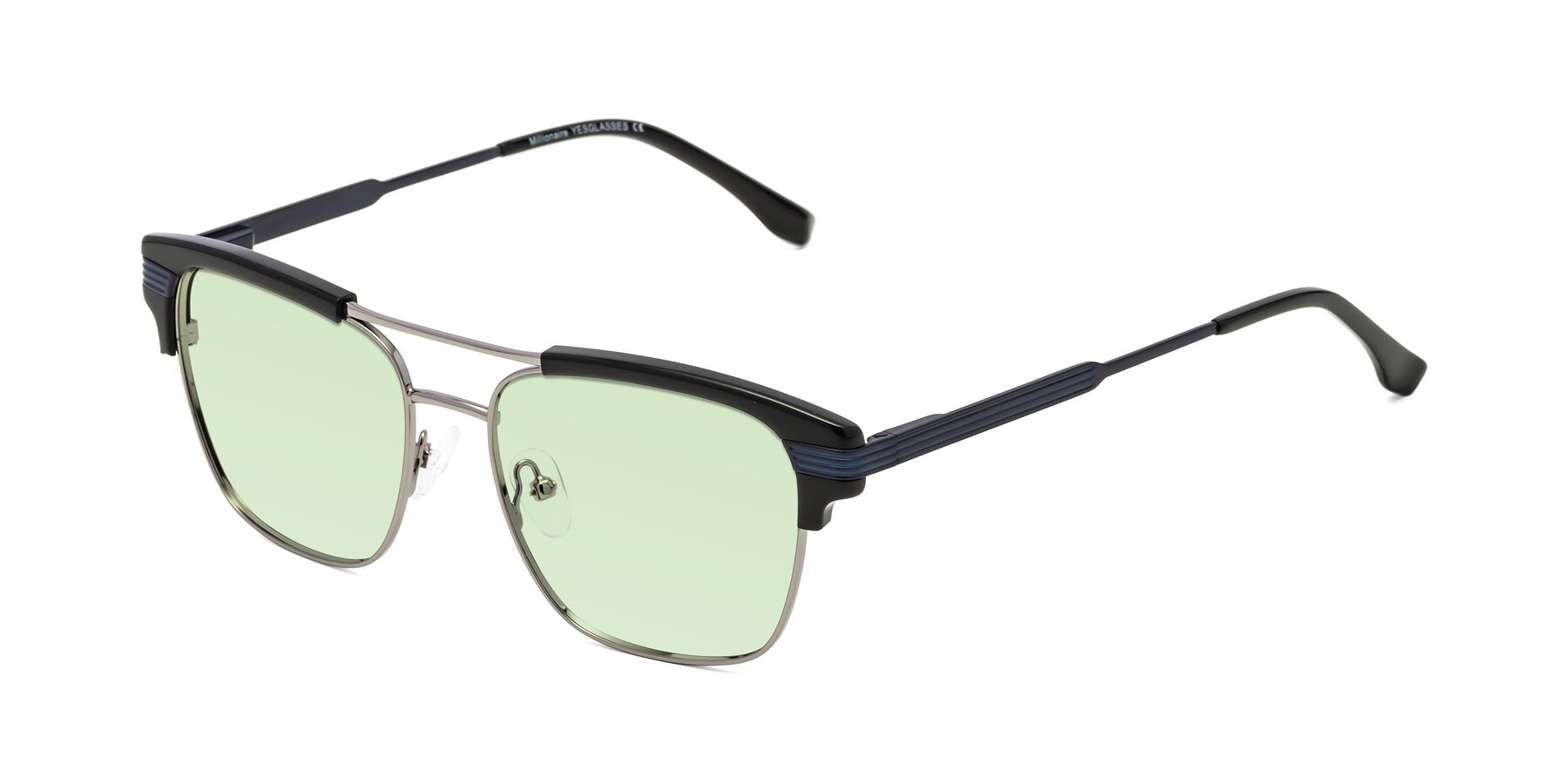 Angle of Millionaire in Black-Gunmetal with Light Green Tinted Lenses