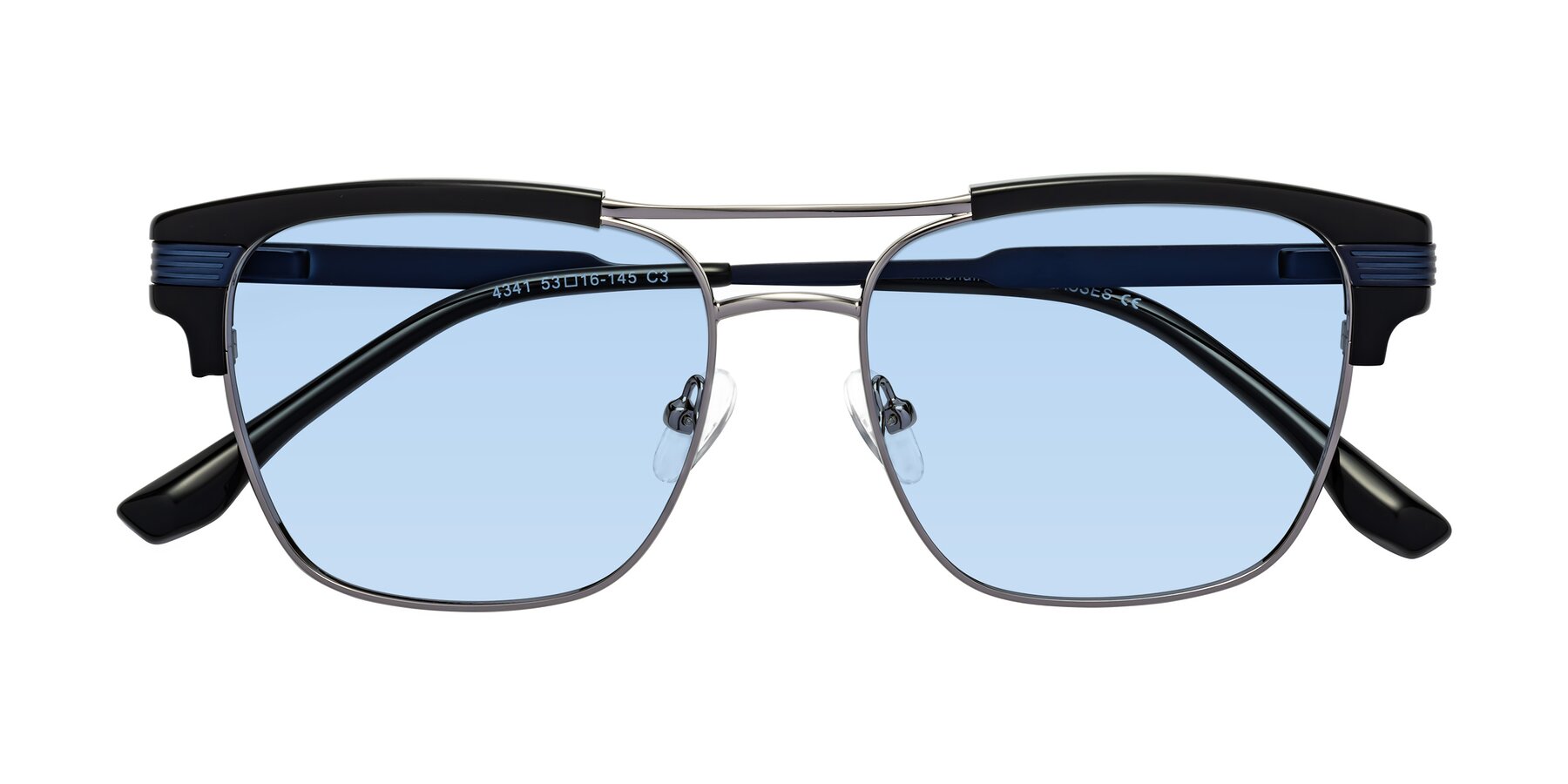 Folded Front of Millionaire in Black-Gunmetal with Light Blue Tinted Lenses