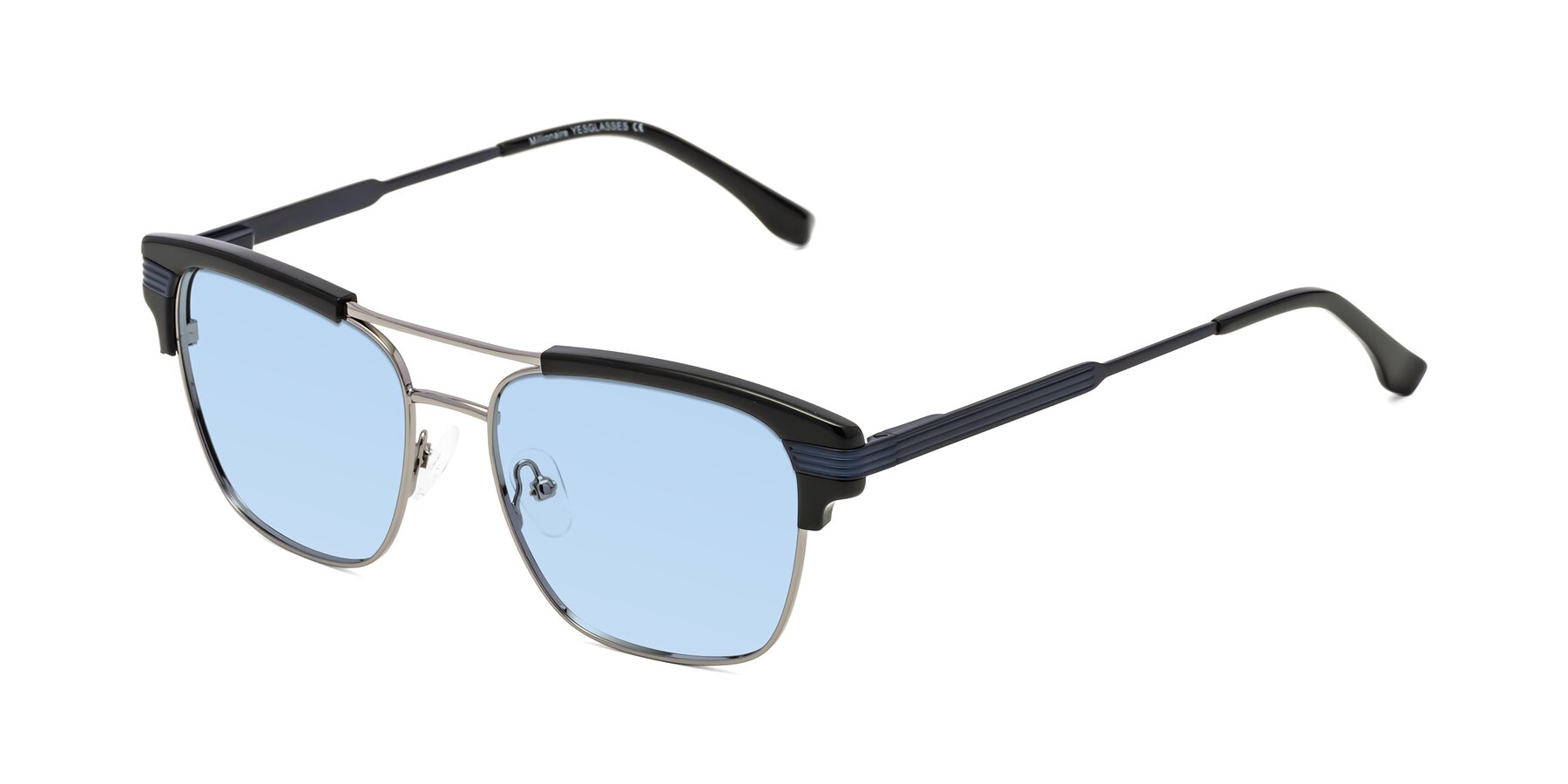 Angle of Millionaire in Black-Gunmetal with Light Blue Tinted Lenses