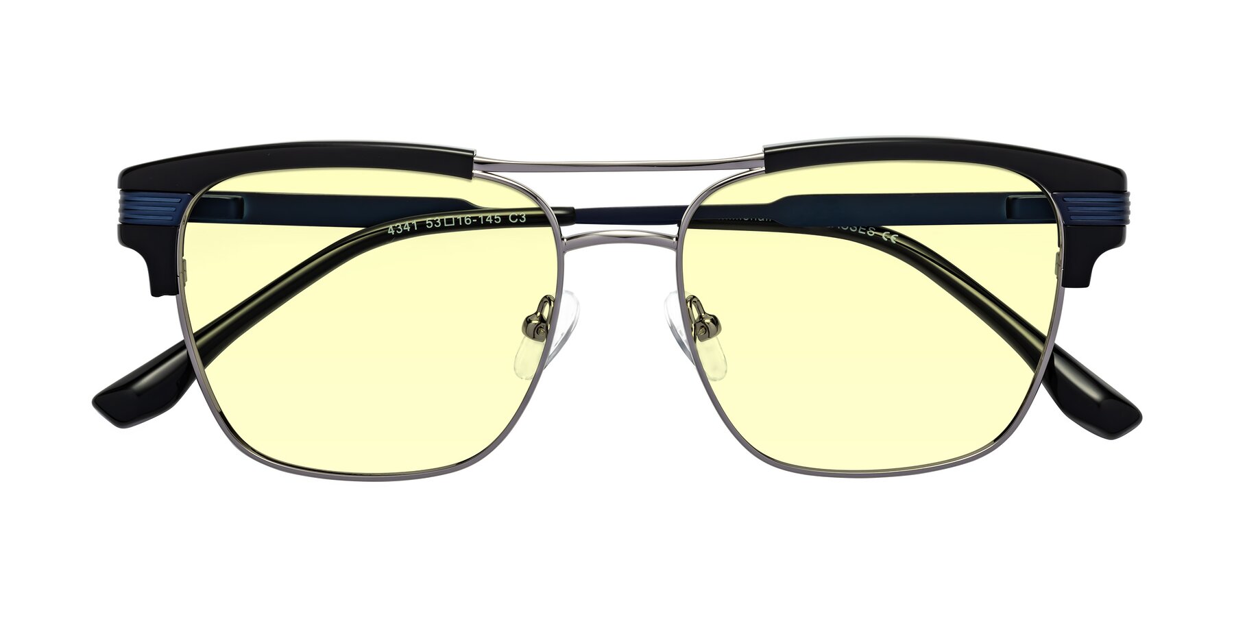 Folded Front of Millionaire in Black-Gunmetal with Light Yellow Tinted Lenses