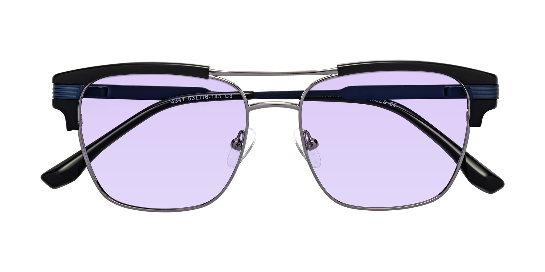 Folded Front of Millionaire in Black-Gunmetal with Light Purple Tinted Lenses