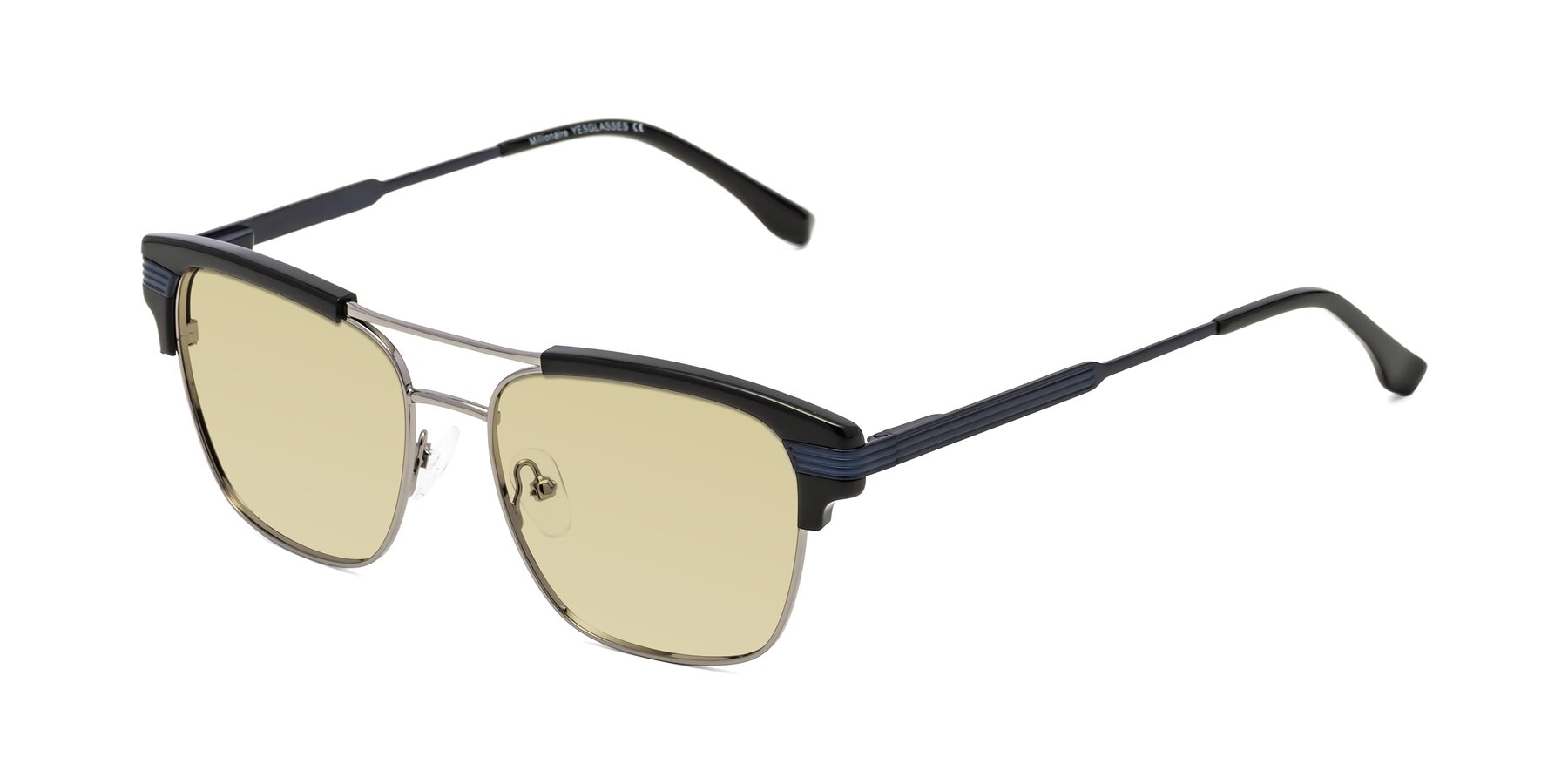 Angle of Millionaire in Black-Gunmetal with Light Champagne Tinted Lenses