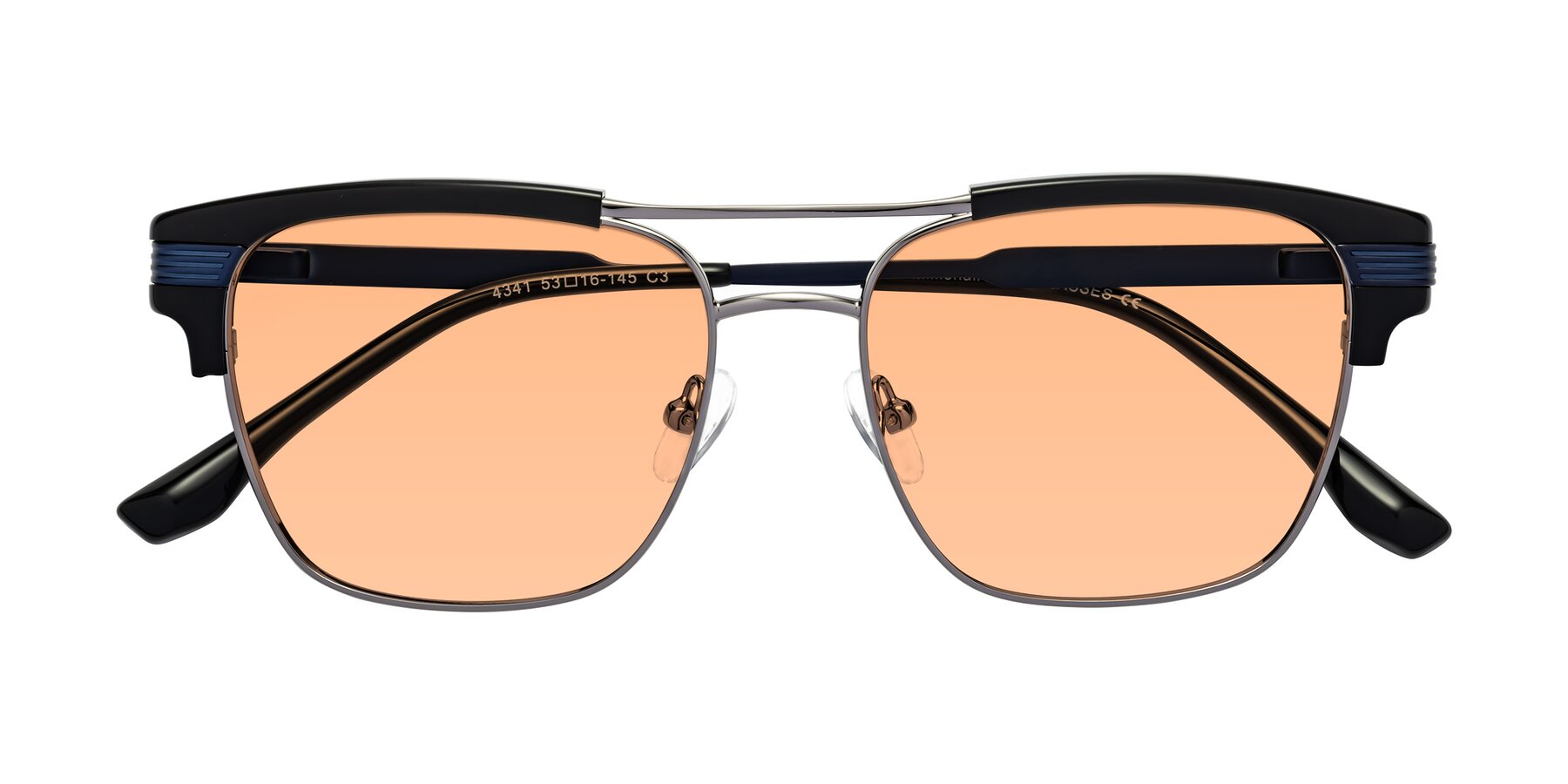 Folded Front of Millionaire in Black-Gunmetal with Light Orange Tinted Lenses