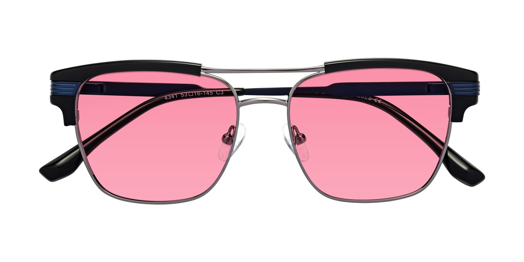 Folded Front of Millionaire in Black-Gunmetal with Pink Tinted Lenses