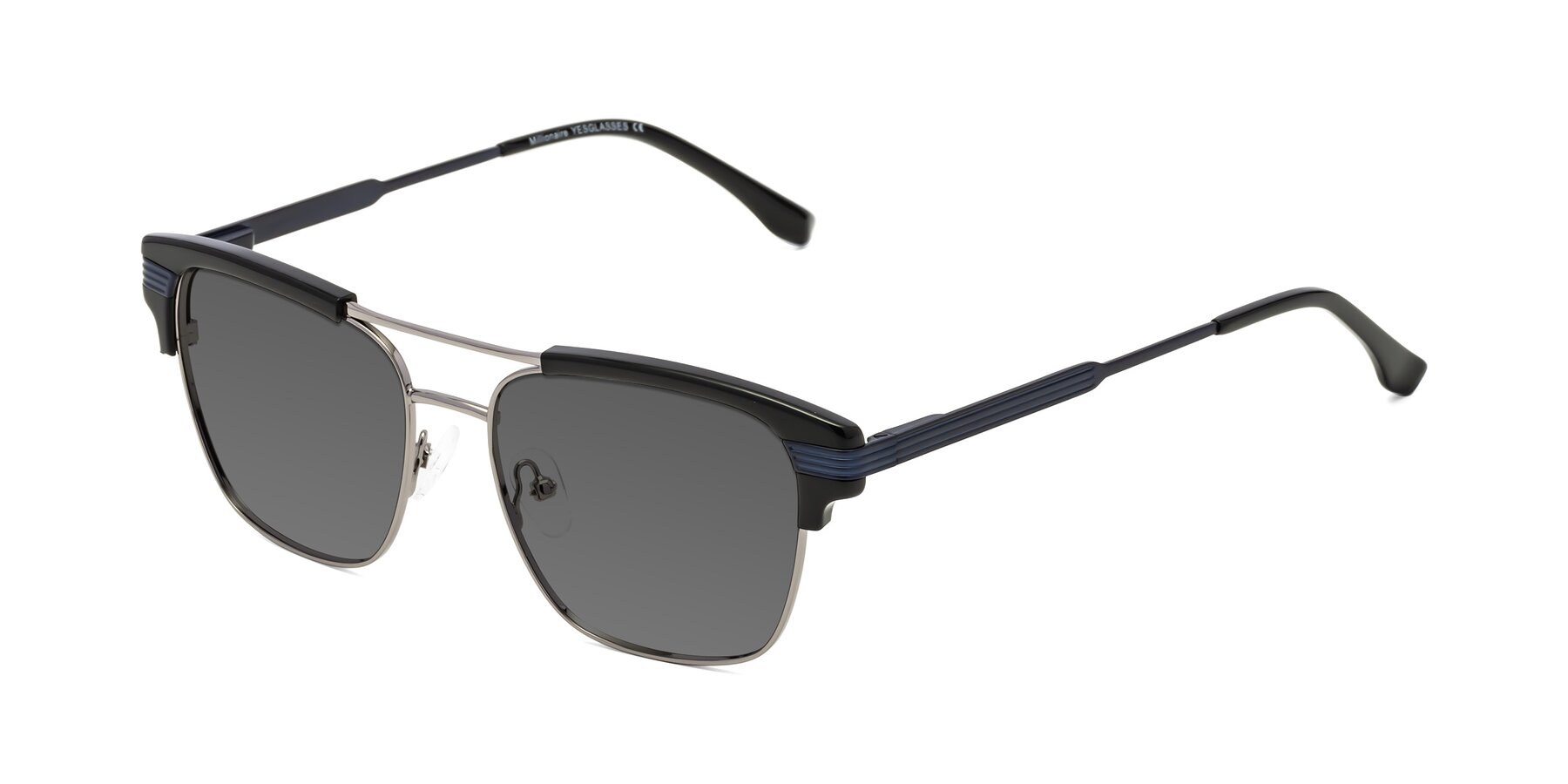 Angle of Millionaire in Black-Gunmetal with Medium Gray Tinted Lenses