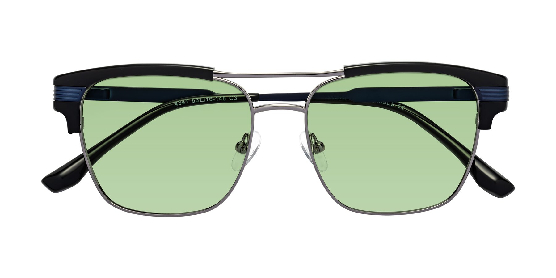 Folded Front of Millionaire in Black-Gunmetal with Medium Green Tinted Lenses