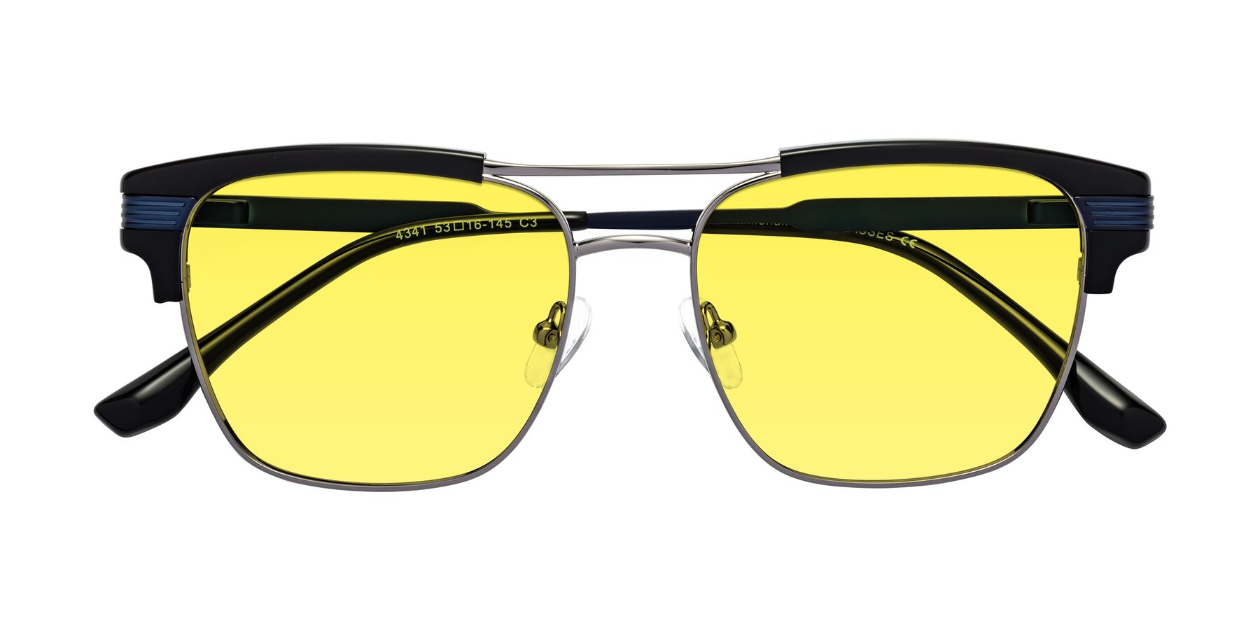 Folded Front of Millionaire in Black-Gunmetal with Medium Yellow Tinted Lenses