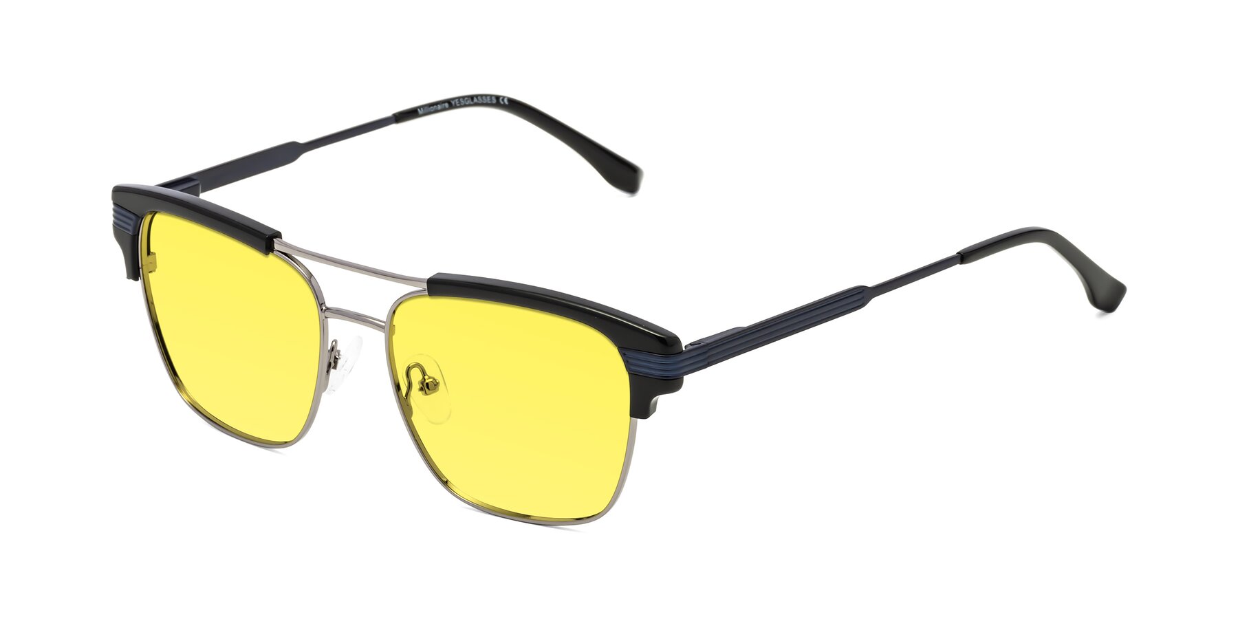 Angle of Millionaire in Black-Gunmetal with Medium Yellow Tinted Lenses