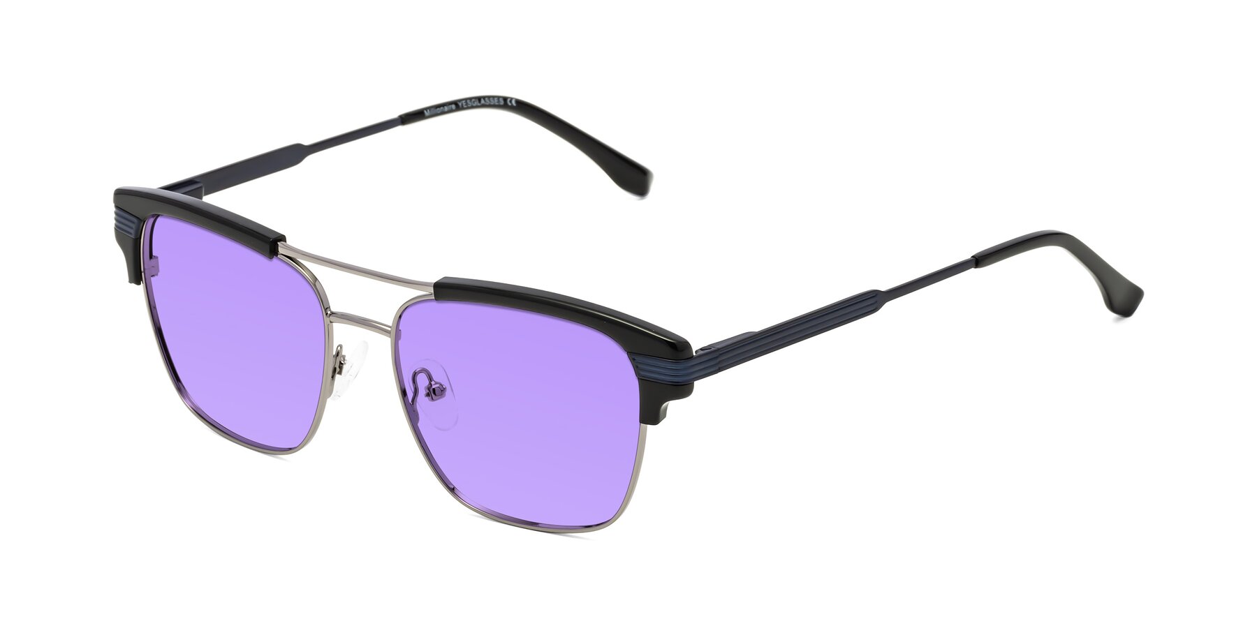 Angle of Millionaire in Black-Gunmetal with Medium Purple Tinted Lenses