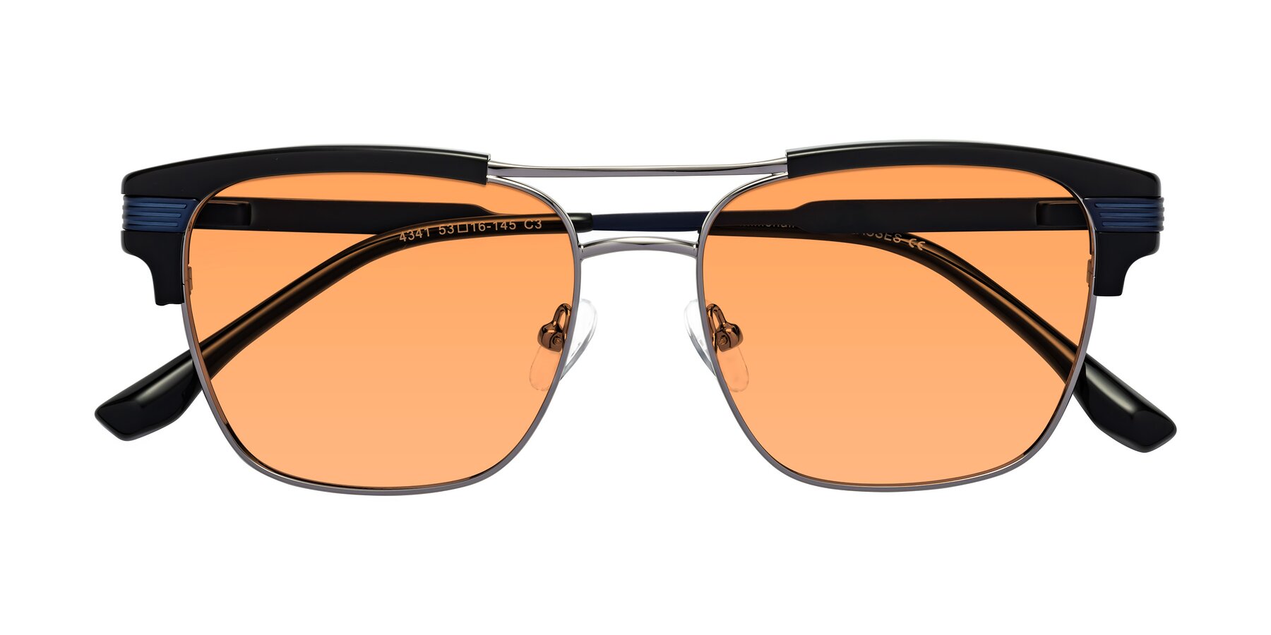 Folded Front of Millionaire in Black-Gunmetal with Medium Orange Tinted Lenses