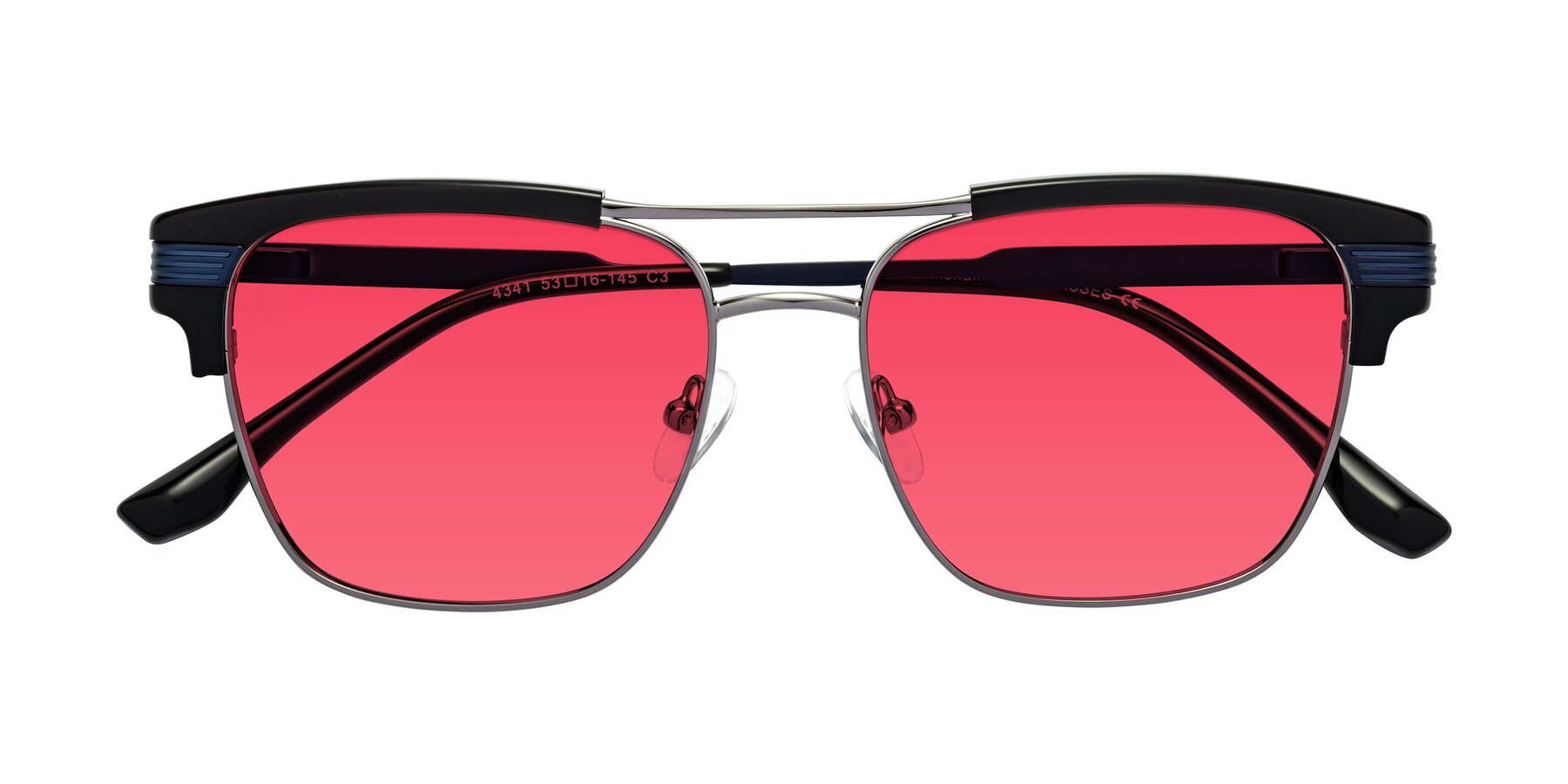 Folded Front of Millionaire in Black-Gunmetal with Red Tinted Lenses