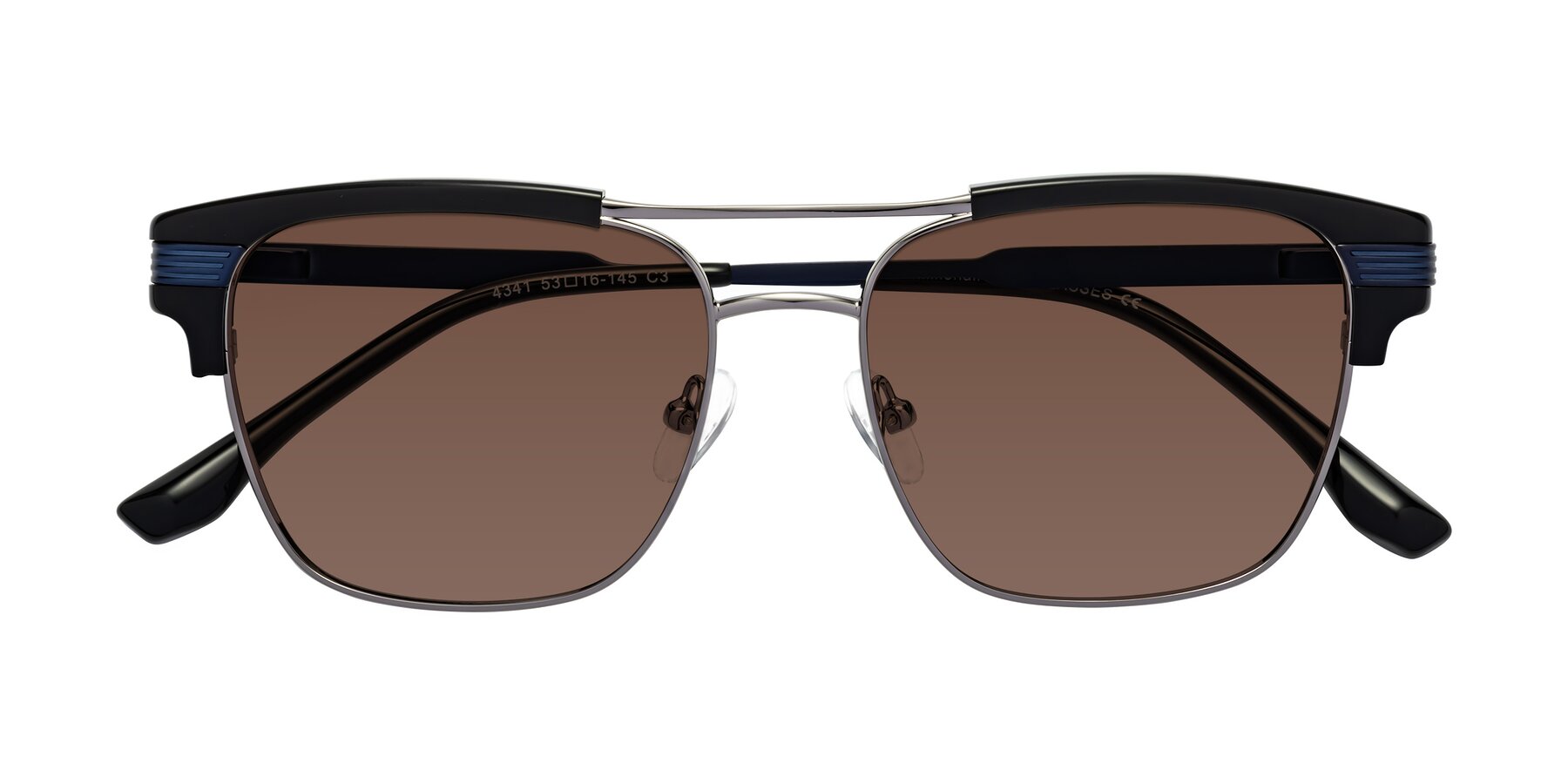 Folded Front of Millionaire in Black-Gunmetal with Brown Tinted Lenses