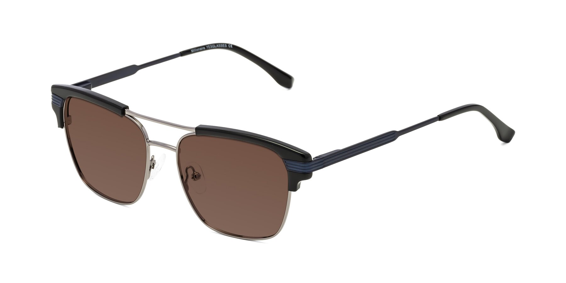 Angle of Millionaire in Black-Gunmetal with Brown Tinted Lenses