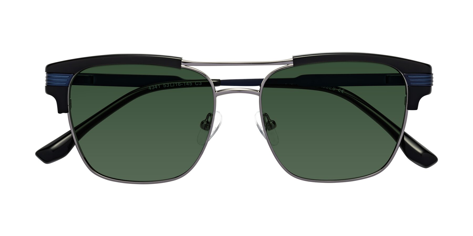 Folded Front of Millionaire in Black-Gunmetal with Green Tinted Lenses