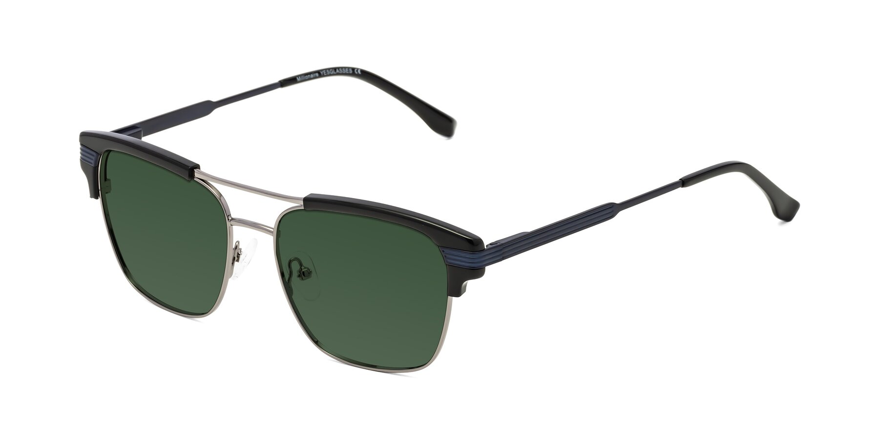 Angle of Millionaire in Black-Gunmetal with Green Tinted Lenses