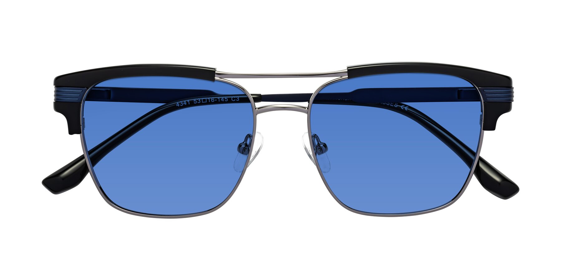 Folded Front of Millionaire in Black-Gunmetal with Blue Tinted Lenses