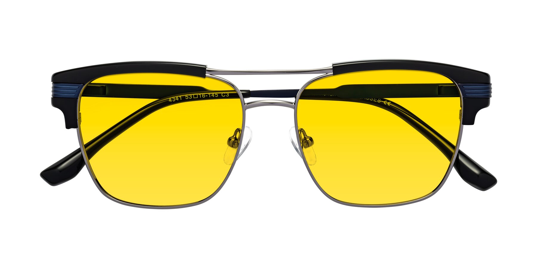 Folded Front of Millionaire in Black-Gunmetal with Yellow Tinted Lenses