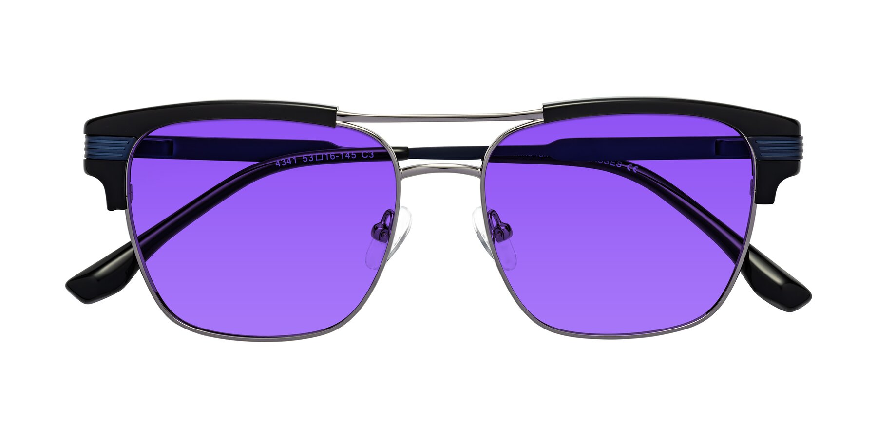 Folded Front of Millionaire in Black-Gunmetal with Purple Tinted Lenses