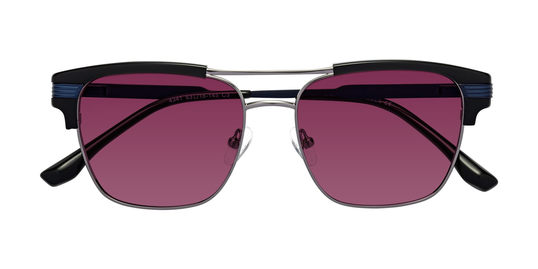 Folded Front of Millionaire in Black-Gunmetal with Wine Tinted Lenses