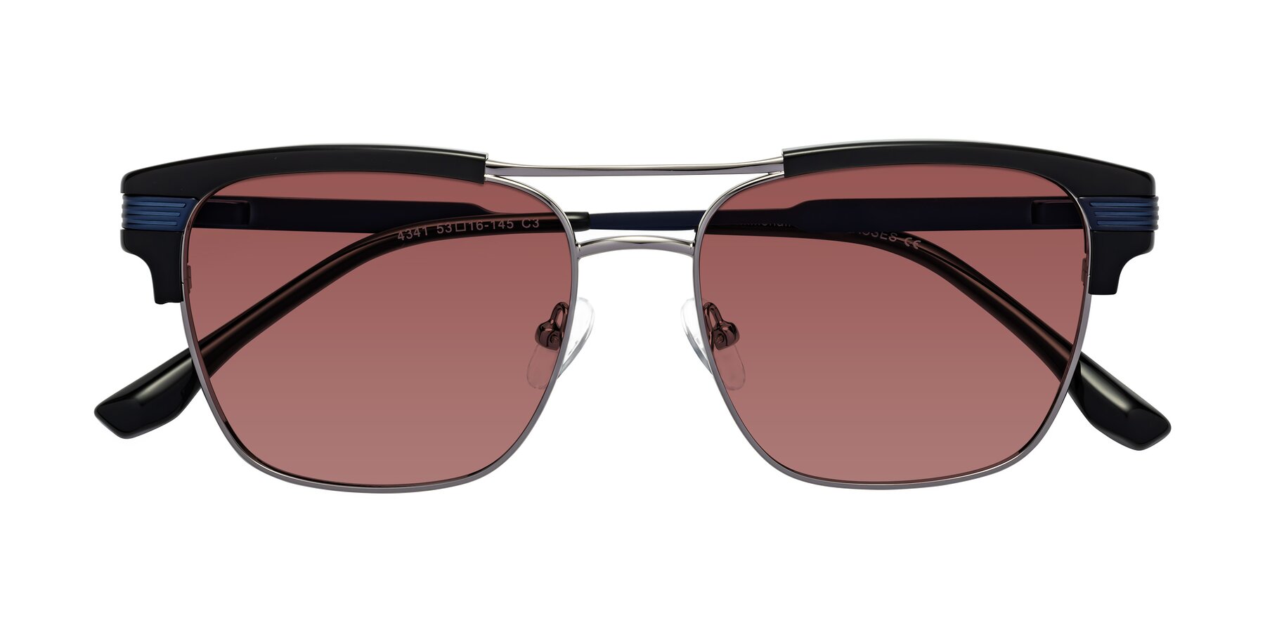 Folded Front of Millionaire in Black-Gunmetal with Garnet Tinted Lenses