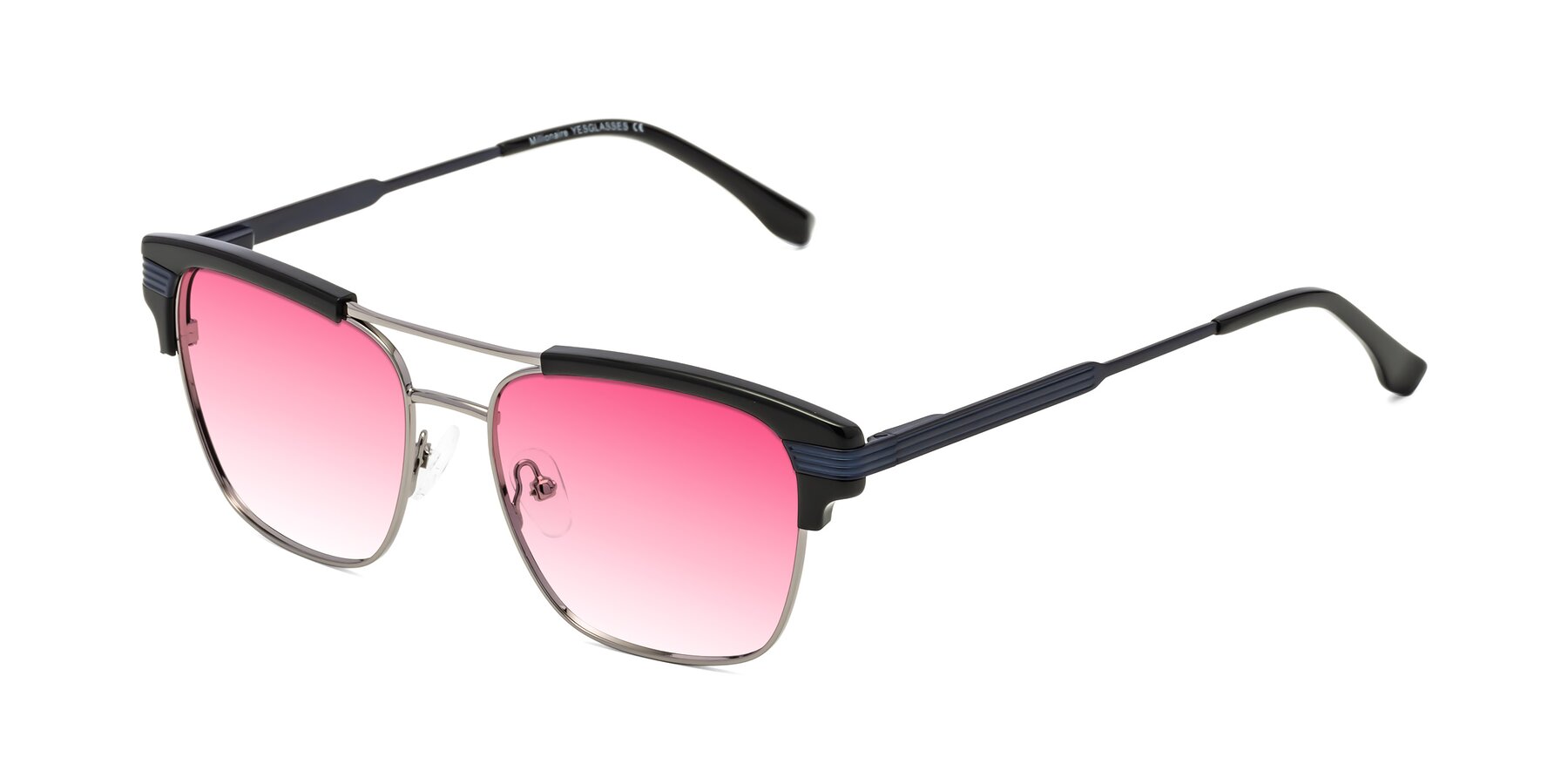 Angle of Millionaire in Black-Gunmetal with Pink Gradient Lenses