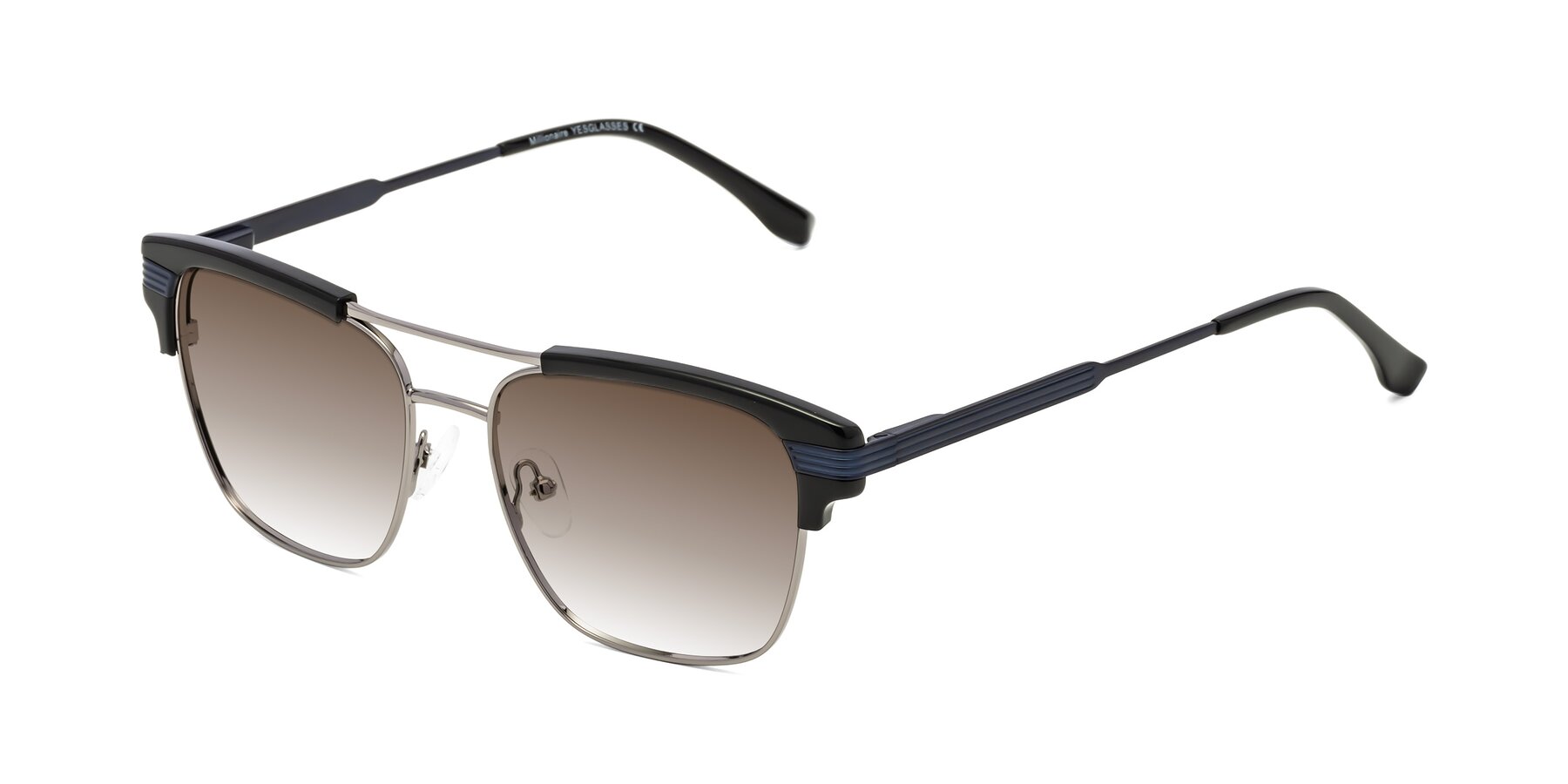 Angle of Millionaire in Black-Gunmetal with Brown Gradient Lenses