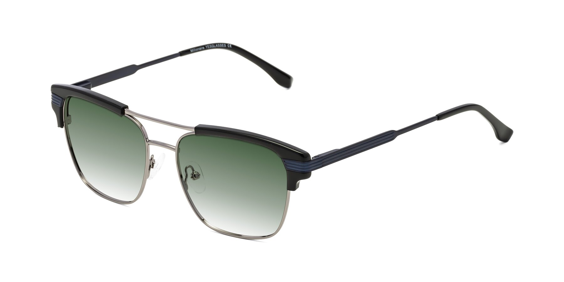 Angle of Millionaire in Black-Gunmetal with Green Gradient Lenses