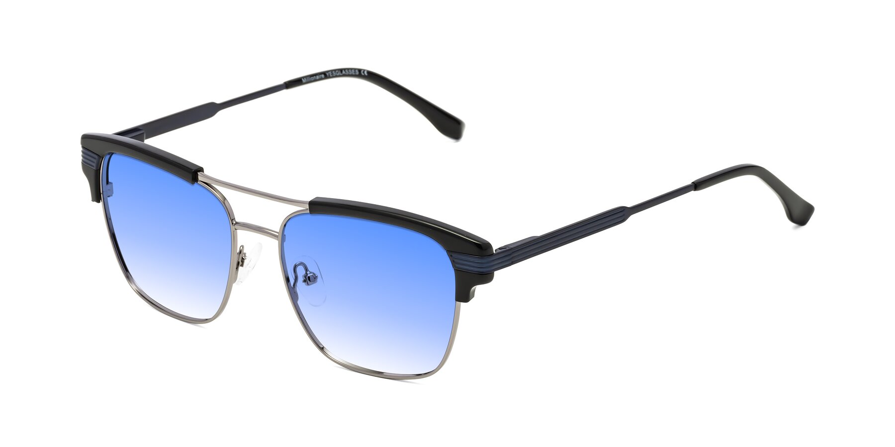 Angle of Millionaire in Black-Gunmetal with Blue Gradient Lenses