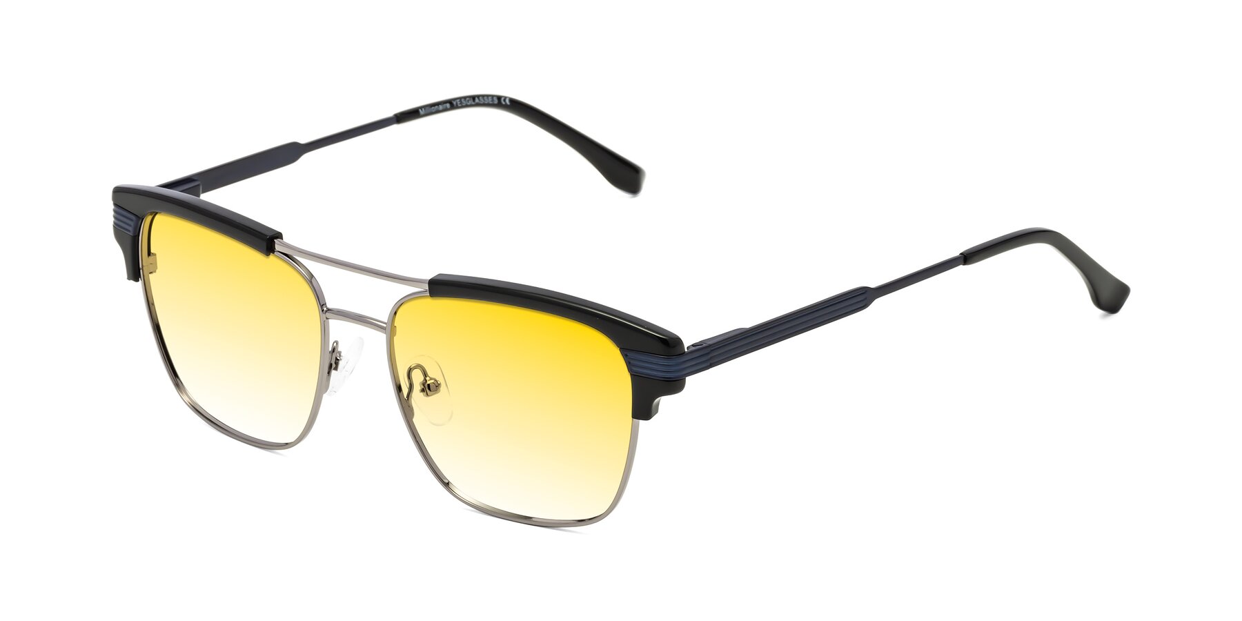 Angle of Millionaire in Black-Gunmetal with Yellow Gradient Lenses