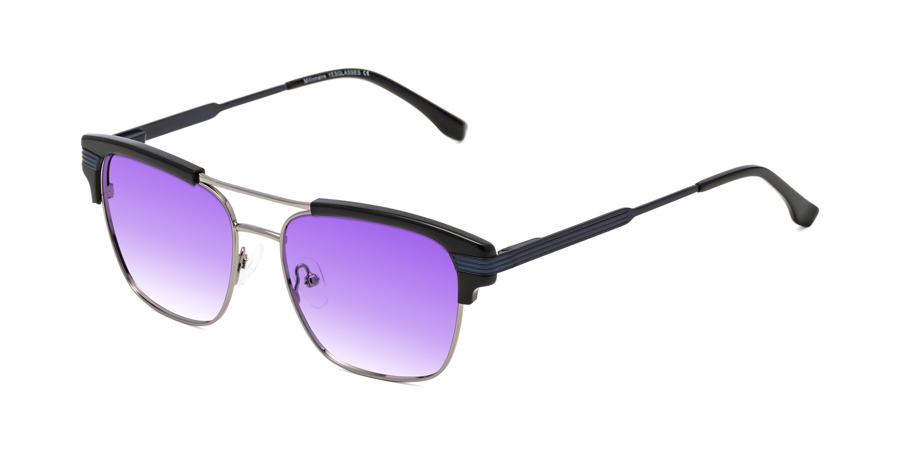 Angle of Millionaire in Black-Gunmetal with Purple Gradient Lenses