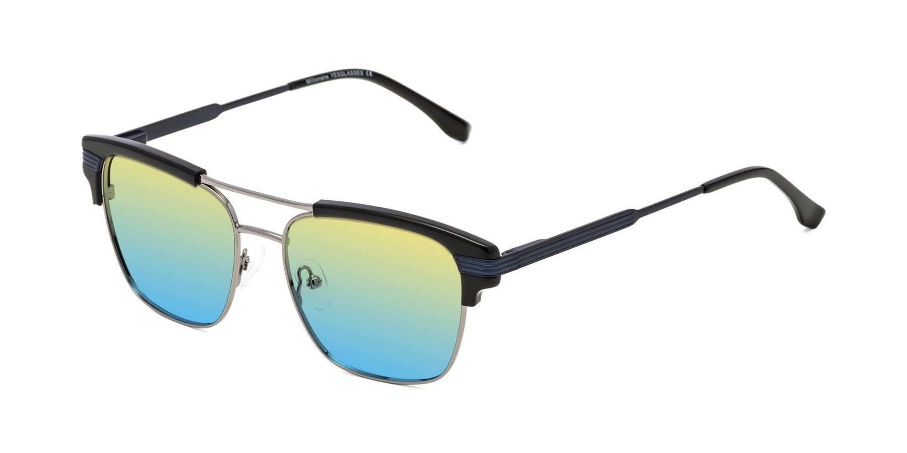 Angle of Millionaire in Black-Gunmetal with Yellow / Blue Gradient Lenses