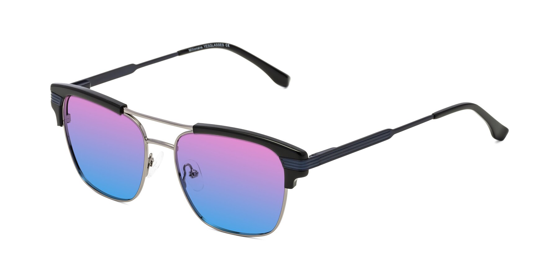 Angle of Millionaire in Black-Gunmetal with Pink / Blue Gradient Lenses