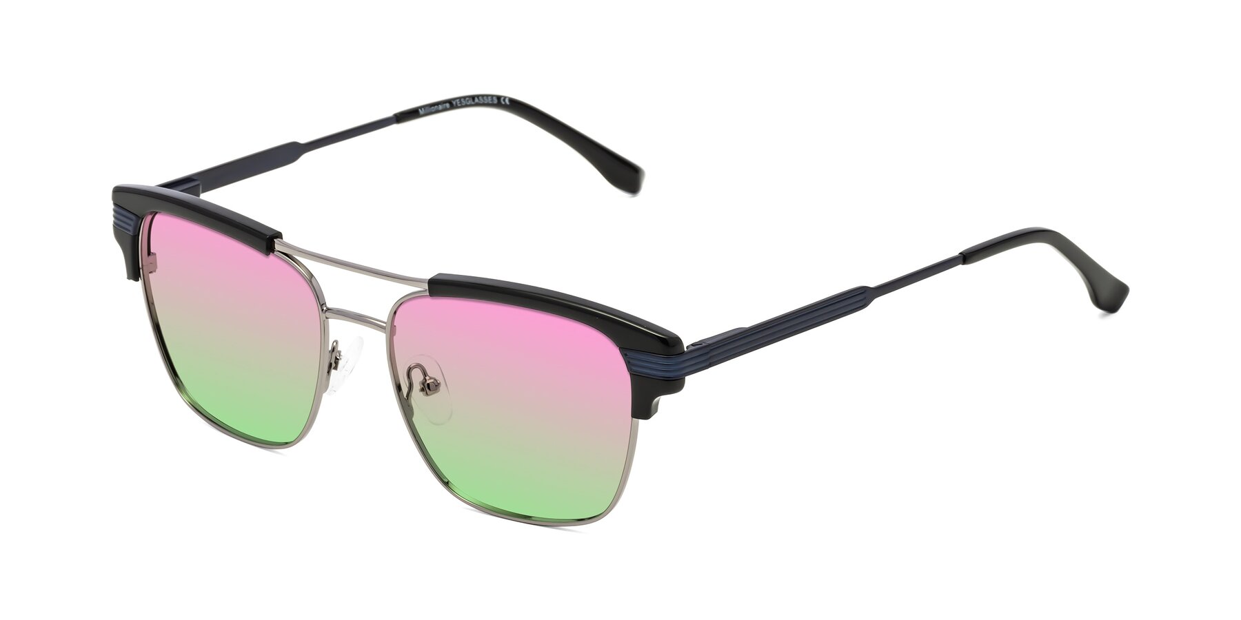 Angle of Millionaire in Black-Gunmetal with Pink / Green Gradient Lenses
