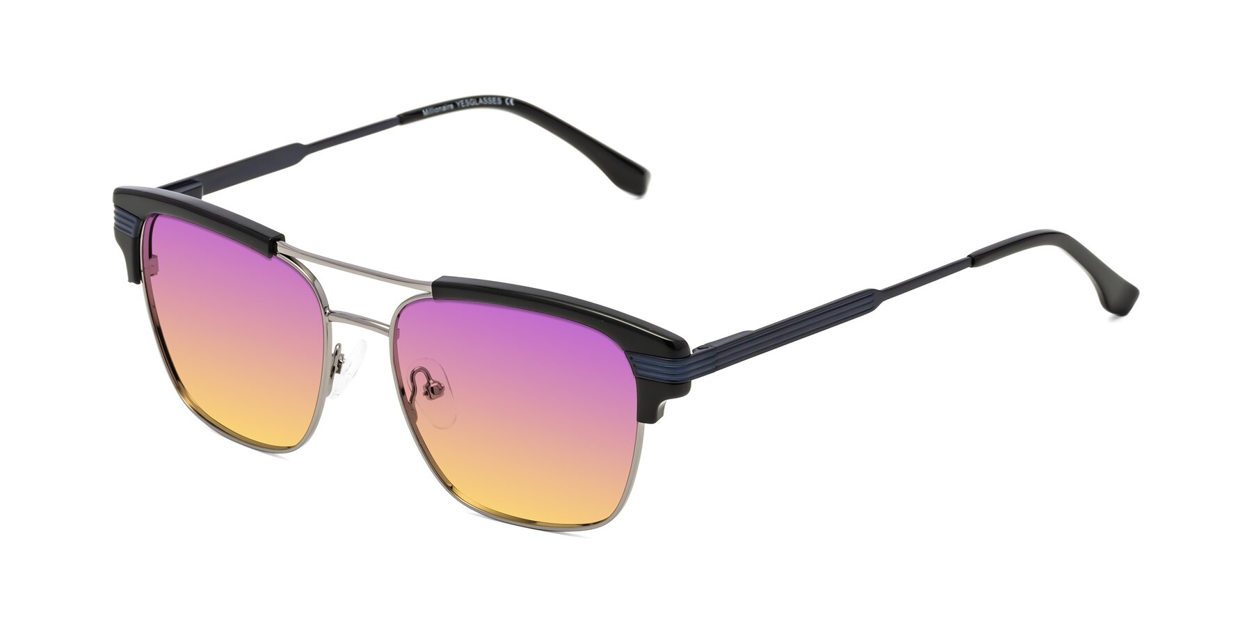 Angle of Millionaire in Black-Gunmetal with Purple / Yellow Gradient Lenses