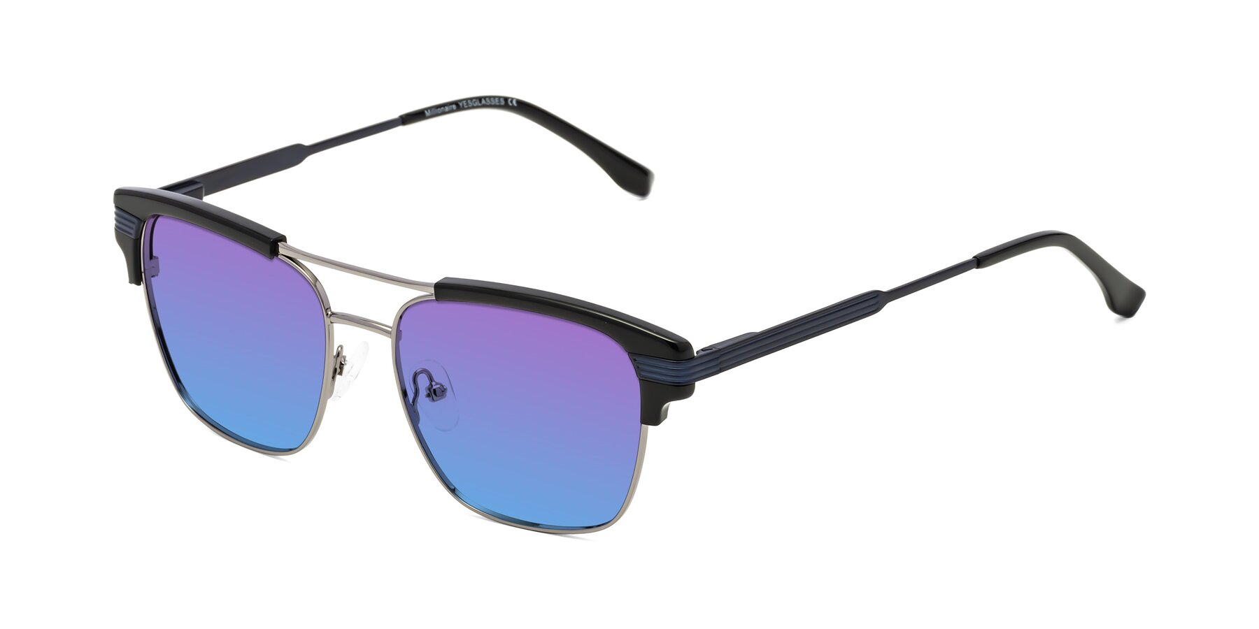 Angle of Millionaire in Black-Gunmetal with Purple / Blue Gradient Lenses