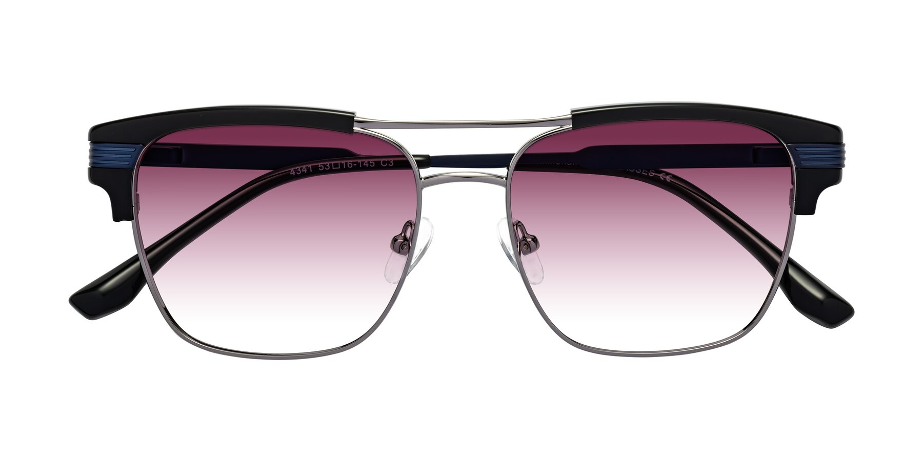 Folded Front of Millionaire in Black-Gunmetal with Wine Gradient Lenses