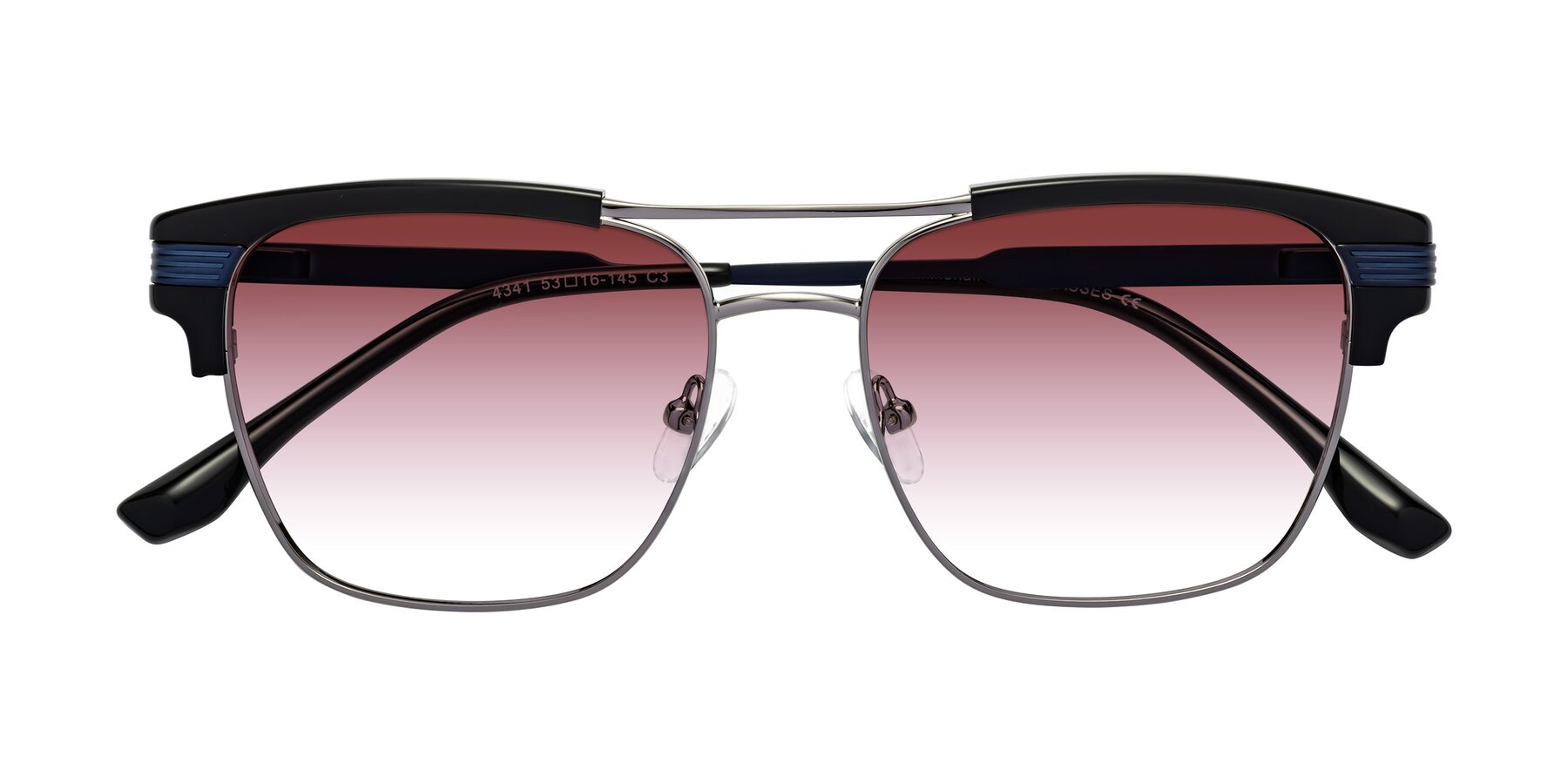 Folded Front of Millionaire in Black-Gunmetal with Garnet Gradient Lenses