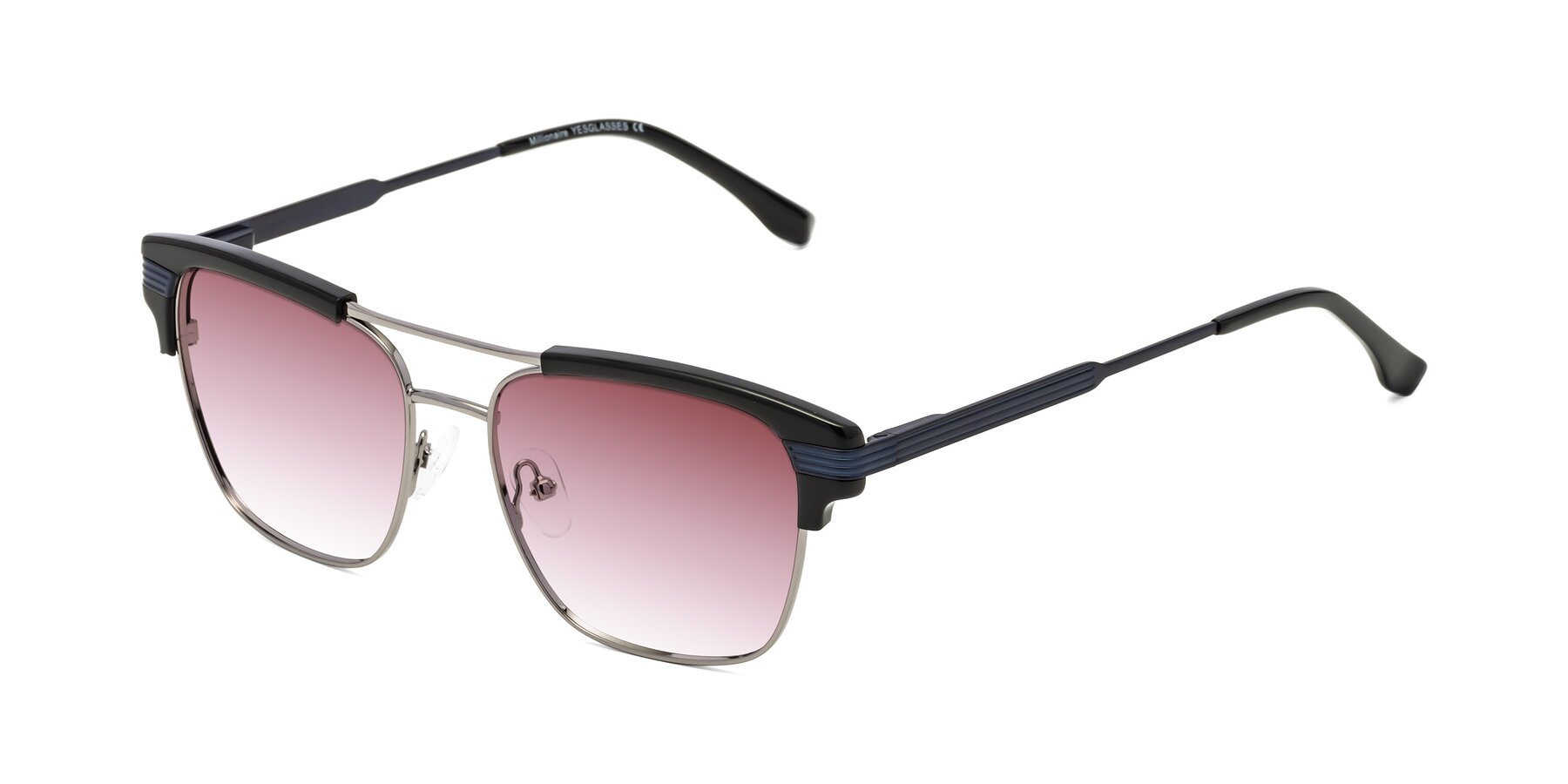 Angle of Millionaire in Black-Gunmetal with Garnet Gradient Lenses