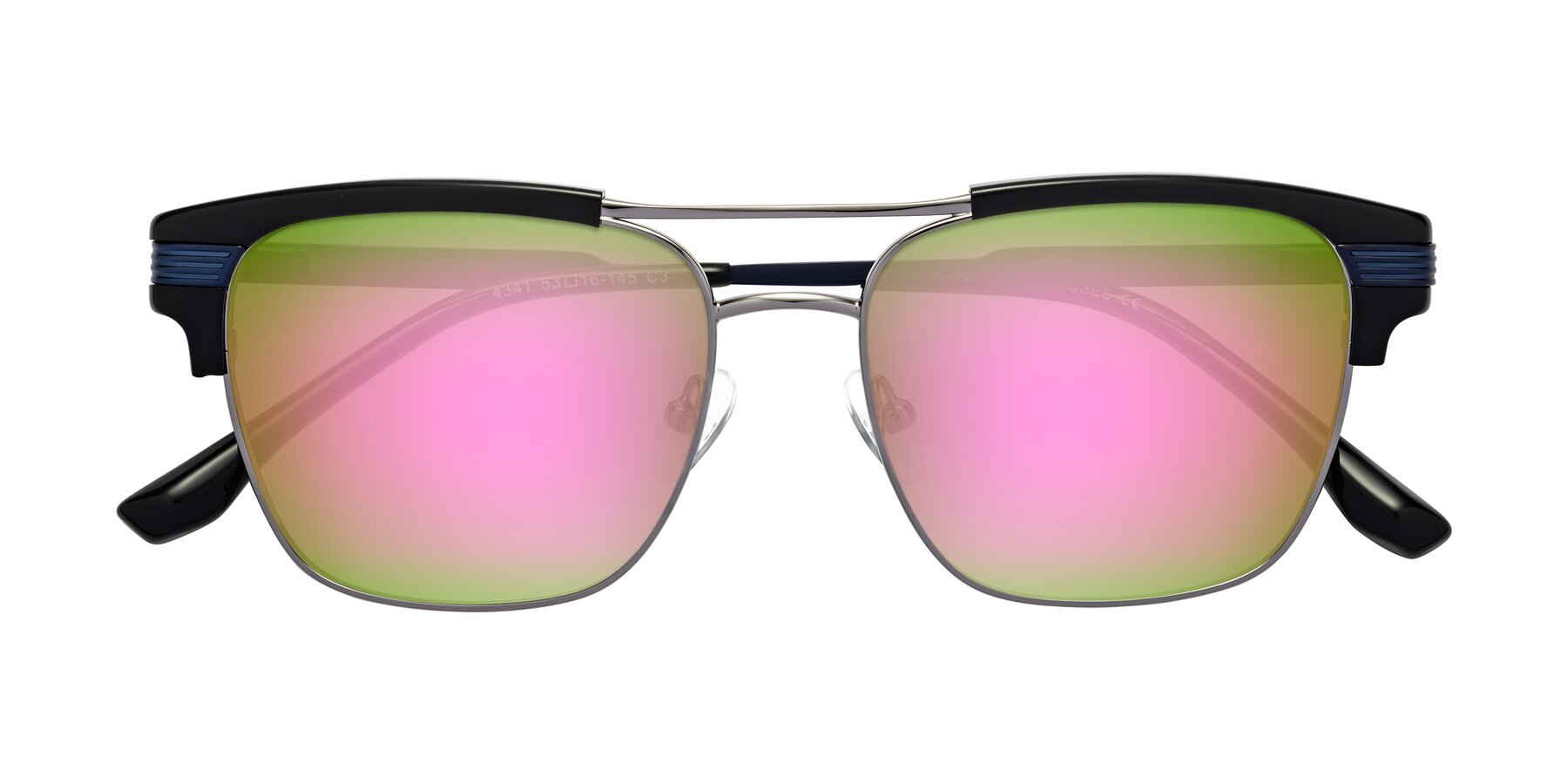 Folded Front of Millionaire in Black-Gunmetal with Pink Mirrored Lenses