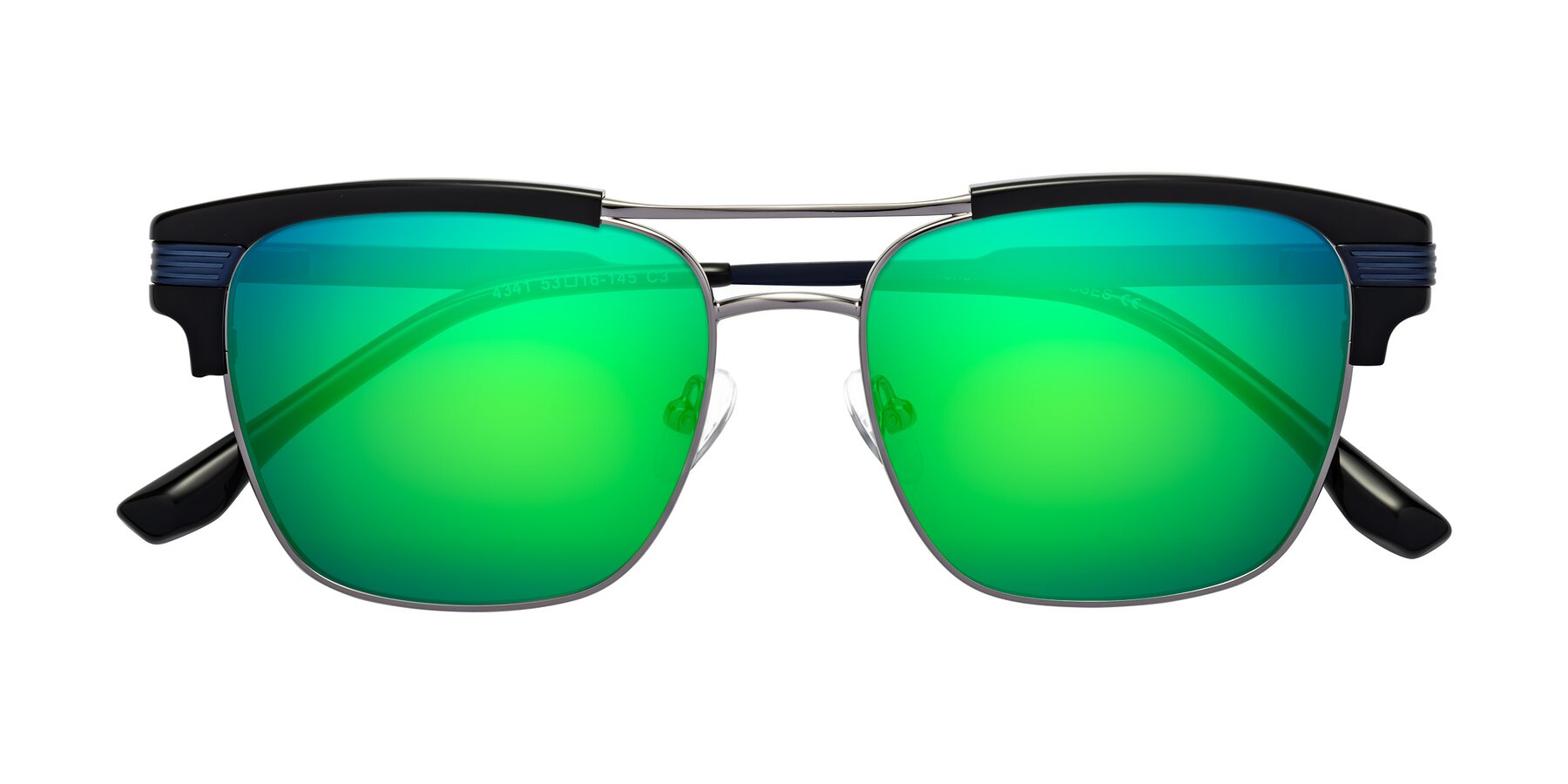 Folded Front of Millionaire in Black-Gunmetal with Green Mirrored Lenses