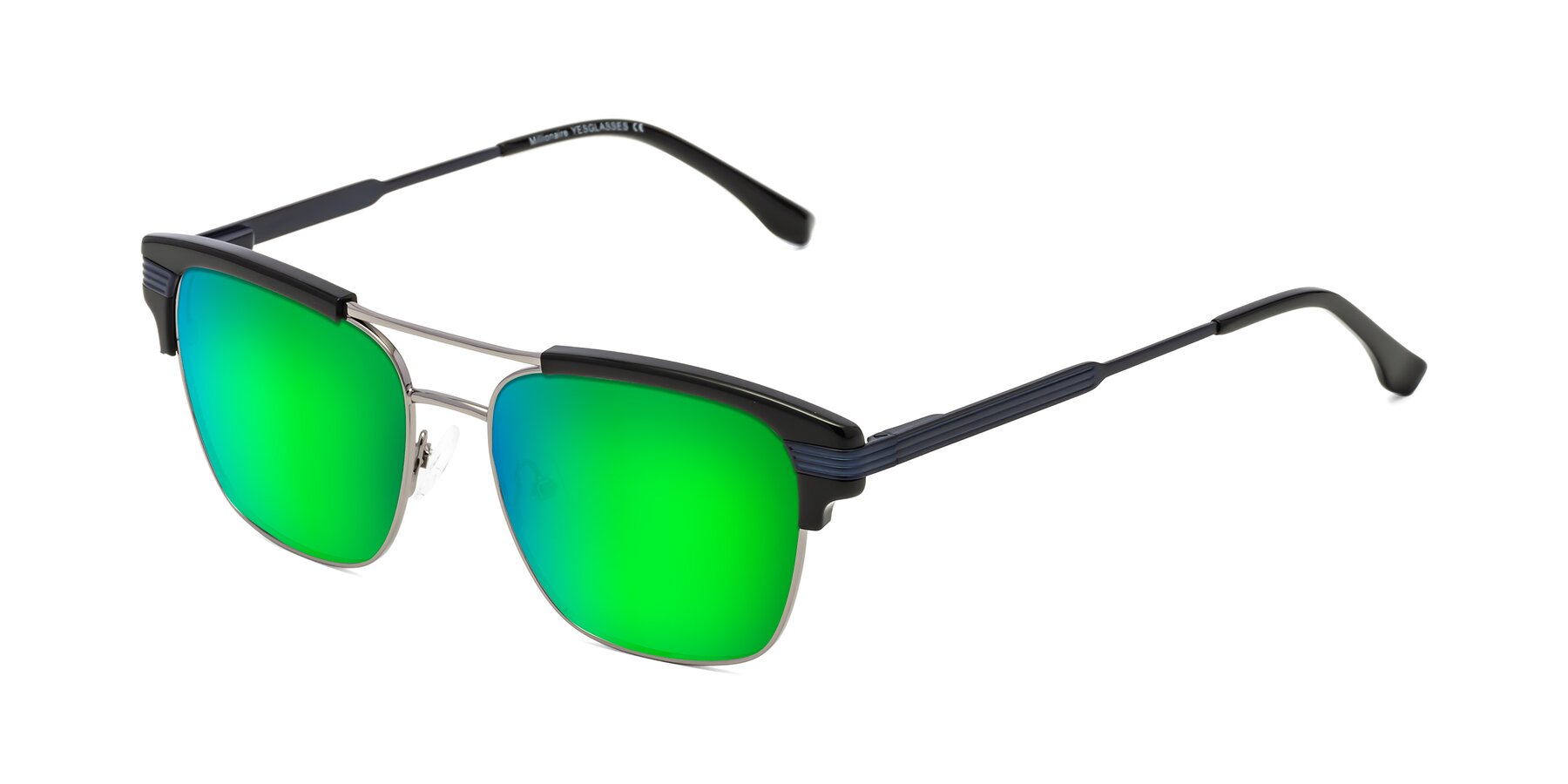 Angle of Millionaire in Black-Gunmetal with Green Mirrored Lenses