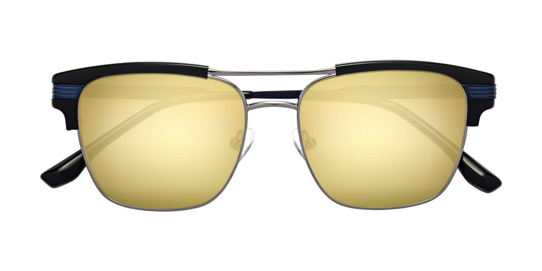 Folded Front of Millionaire in Black-Gunmetal with Gold Mirrored Lenses