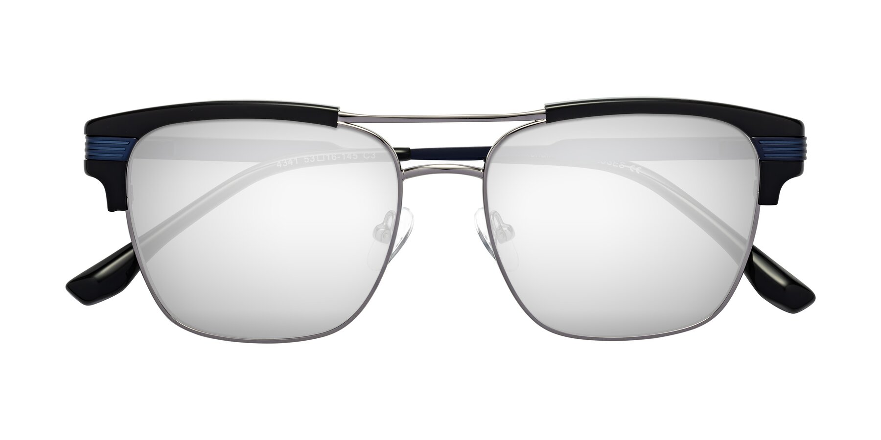 Folded Front of Millionaire in Black-Gunmetal with Silver Mirrored Lenses