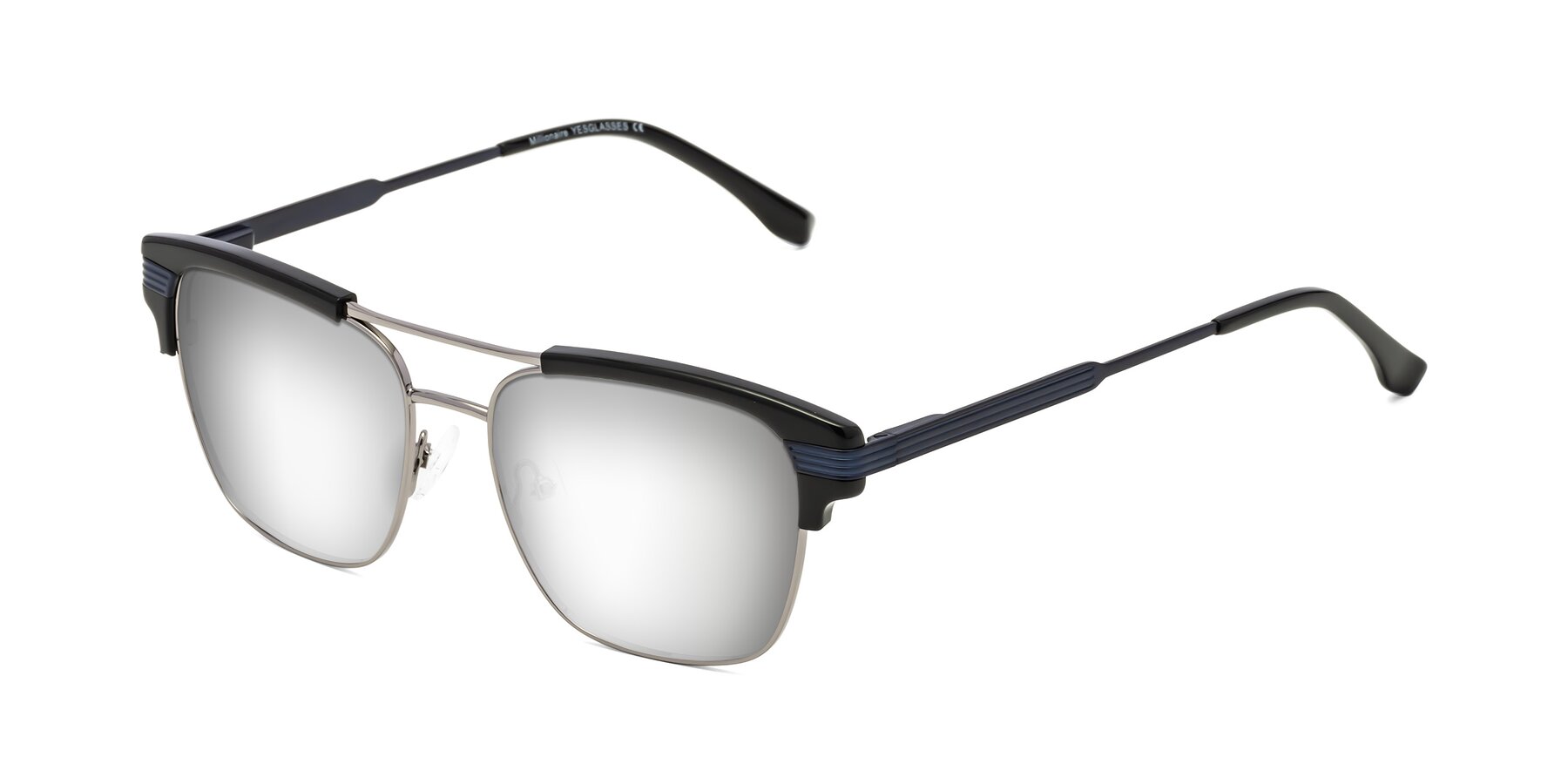 Angle of Millionaire in Black-Gunmetal with Silver Mirrored Lenses