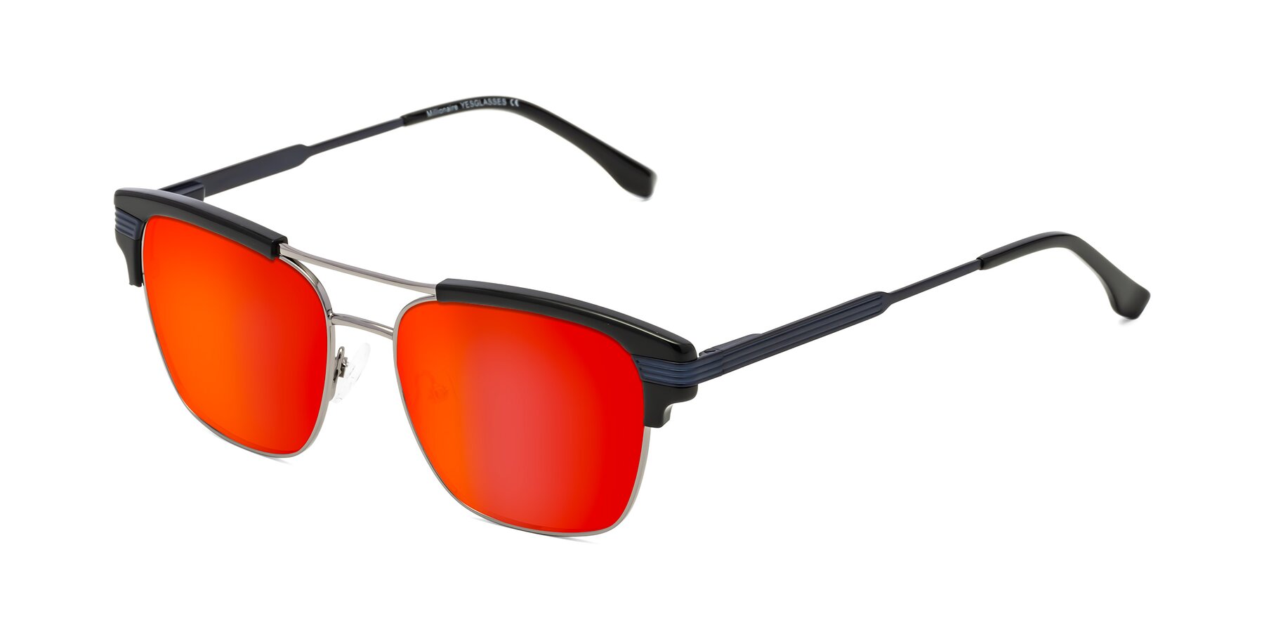 Angle of Millionaire in Black-Gunmetal with Red Gold Mirrored Lenses