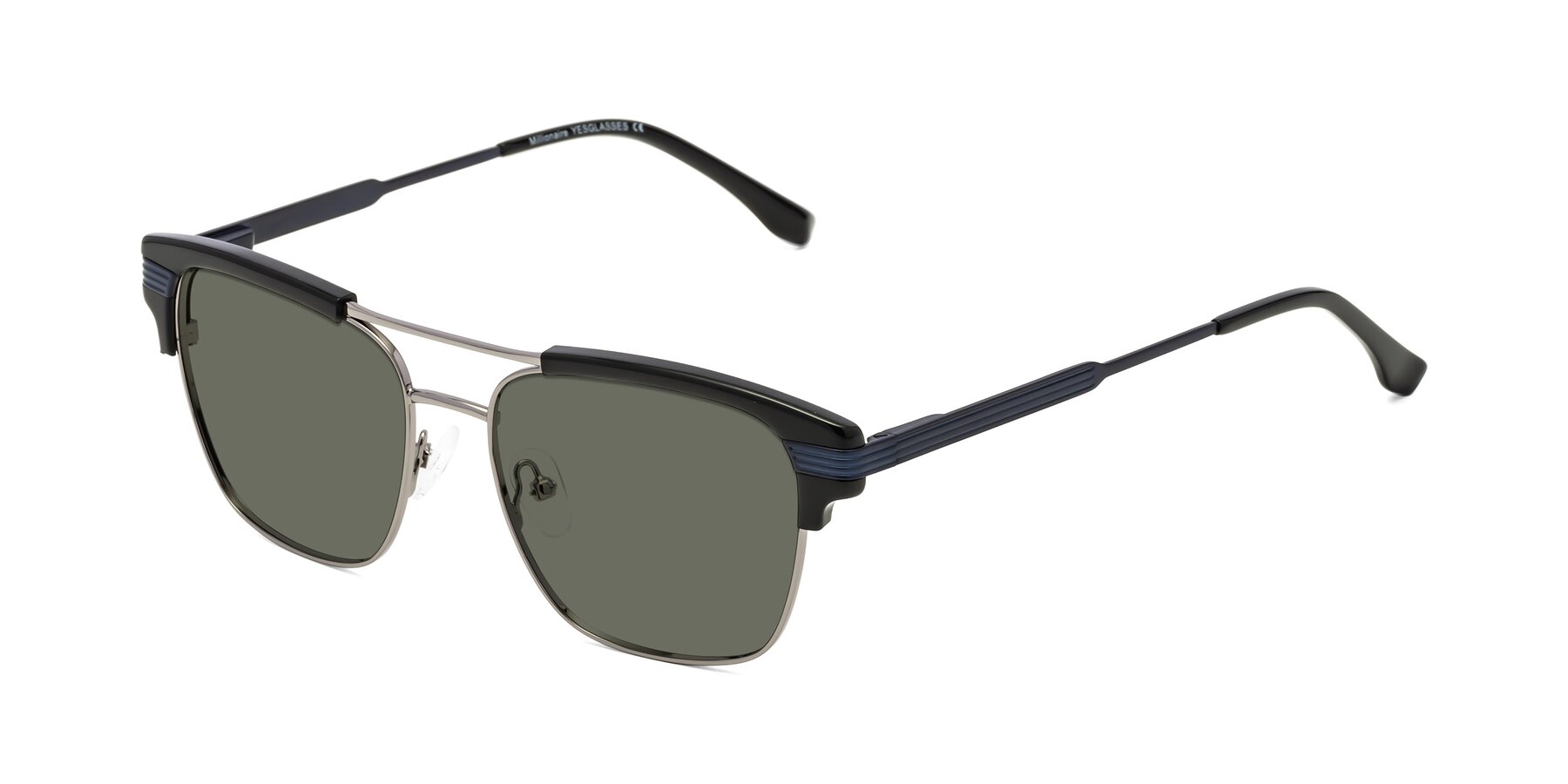 Angle of Millionaire in Black-Gunmetal with Gray Polarized Lenses